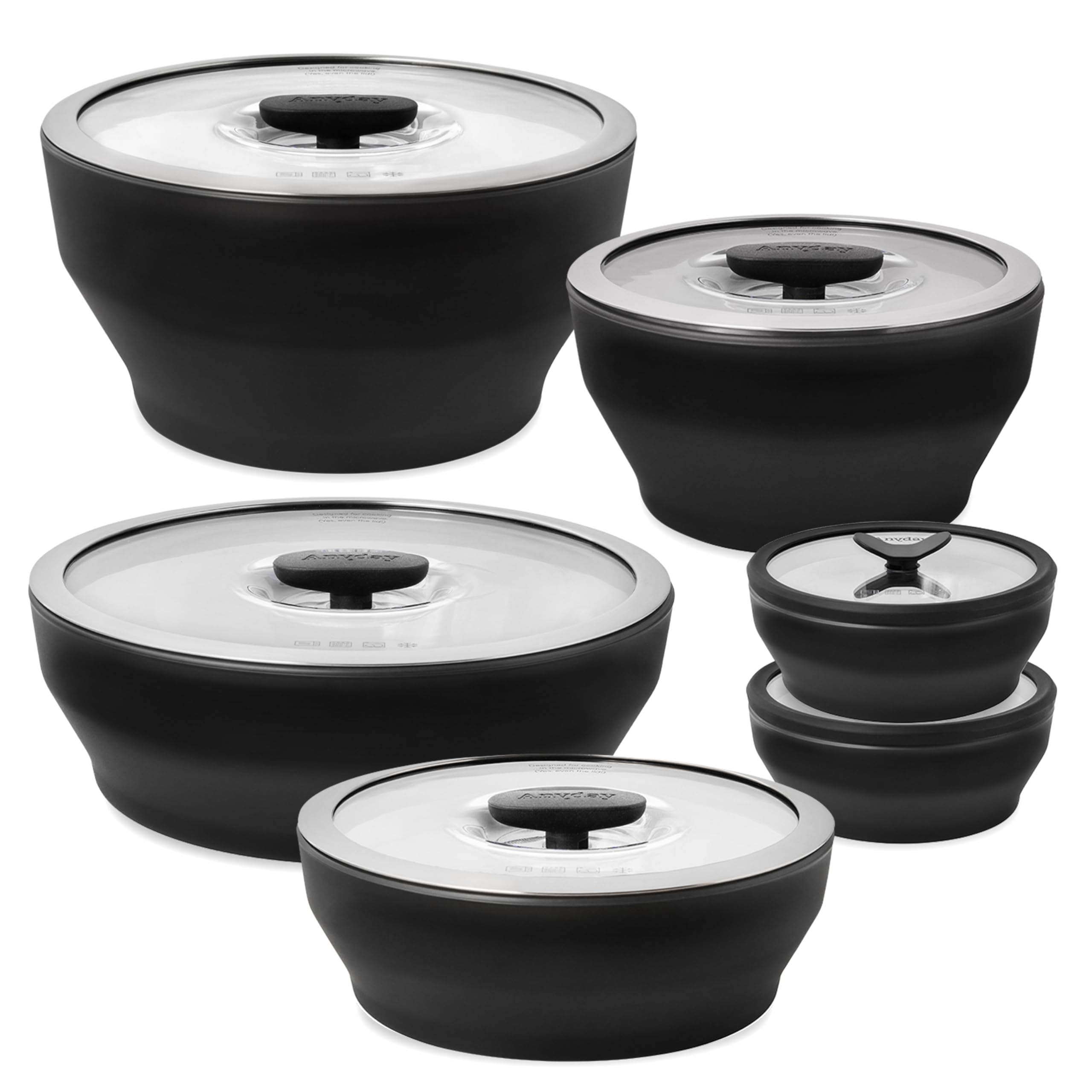 Photo 1 of Anyday Onyx Collection 12-Piece Glass Food Storage with Glass Lids | Microwave Cookware Set & Plastic-Free Meal Prep | Stackable Airtight Storage Containers & Microwave Steamer with Vented Lid