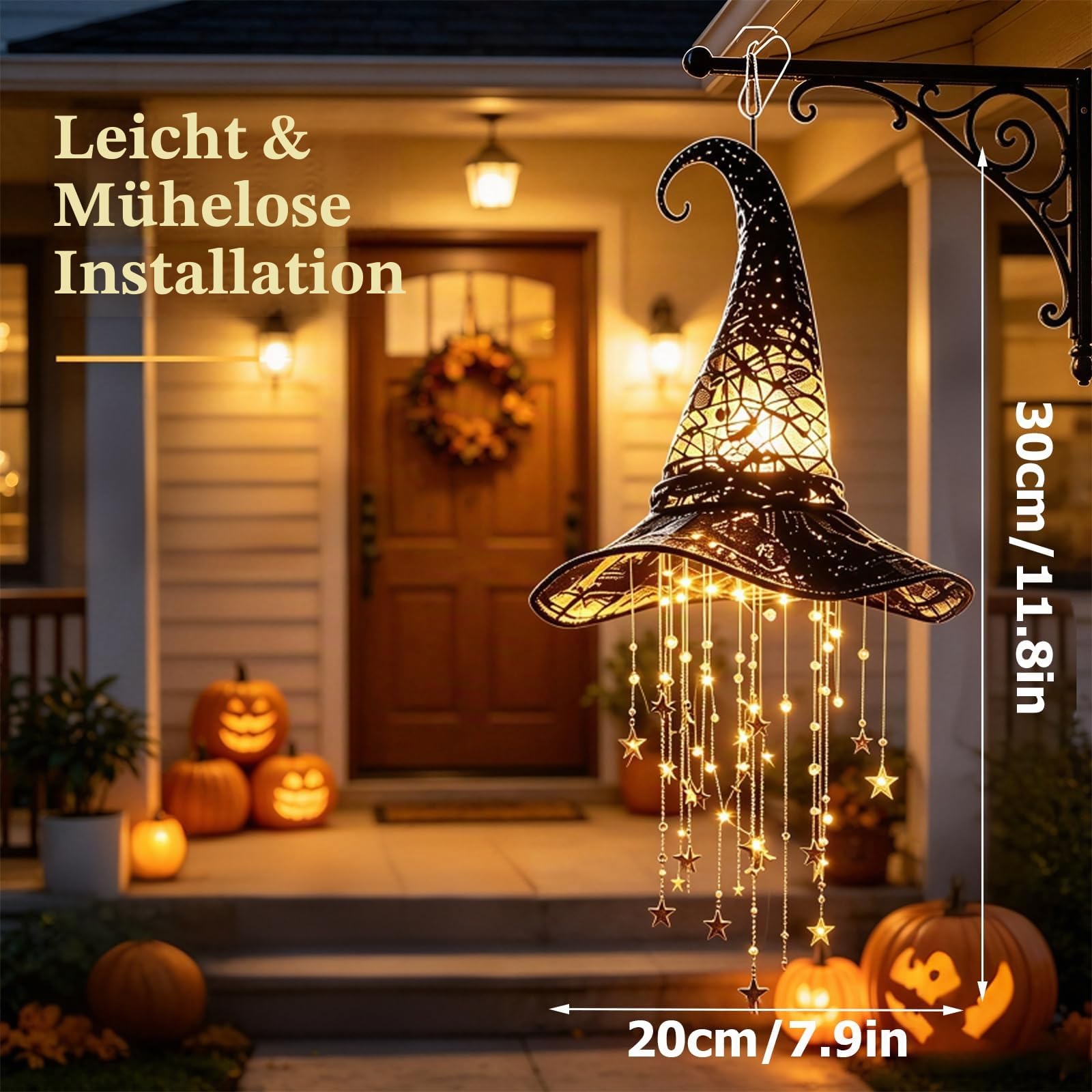 Beleuchtetes Hexenhut-Windspiel, Leuchtendes Gothic-Halloween-Windspiel (2Pcs)