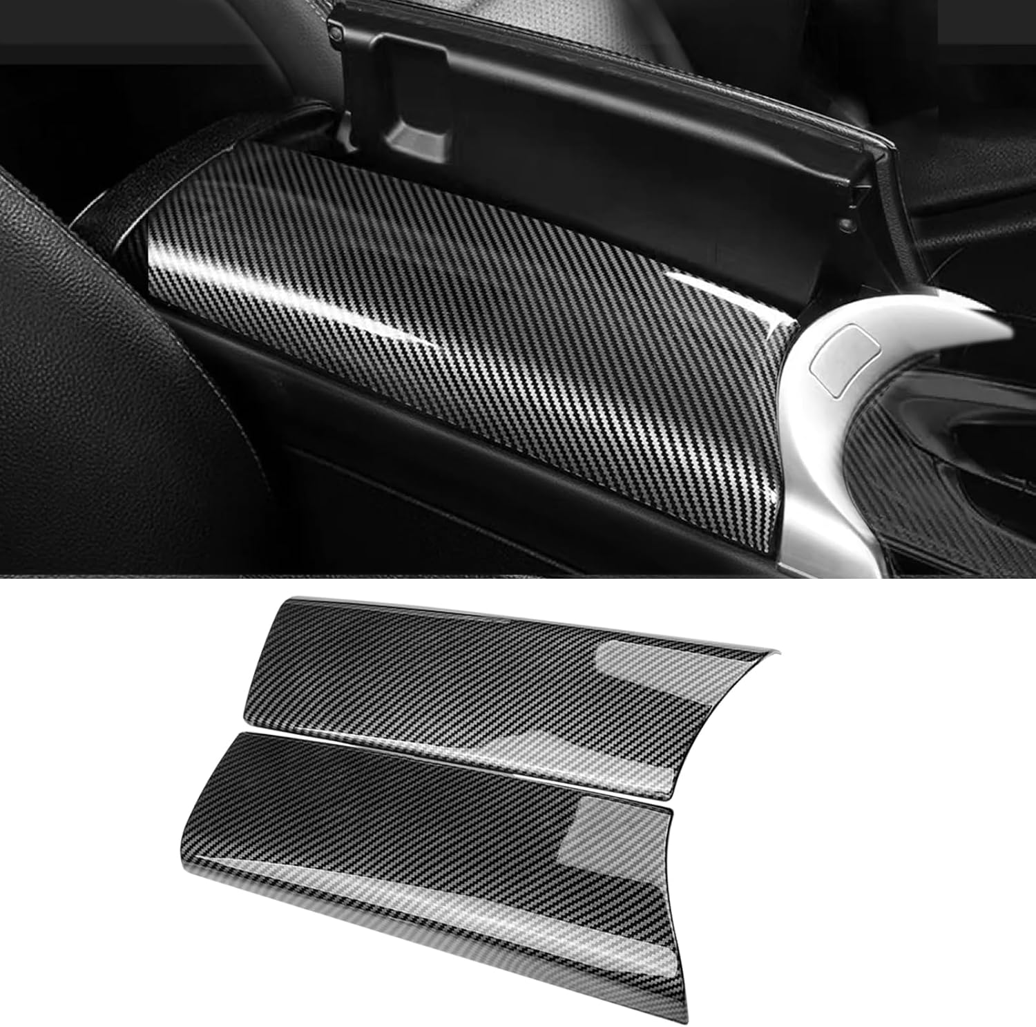 TTCR-II Compatible with Mercedes Benz Console Covers, Center Armrest Box Cover for C GLC Class, 2 Pcs Center Console Protectors 2015-2021 C Class and 2016-2022 GLC Class (Not Real Carbon Fiber)