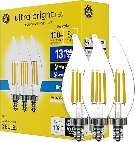 Miniatura 7 de GE Bombillas LED ultra brillantes, equivalentes a 100 W, color blanco suave, bombillas CA12 transparentes (paquete de 3)