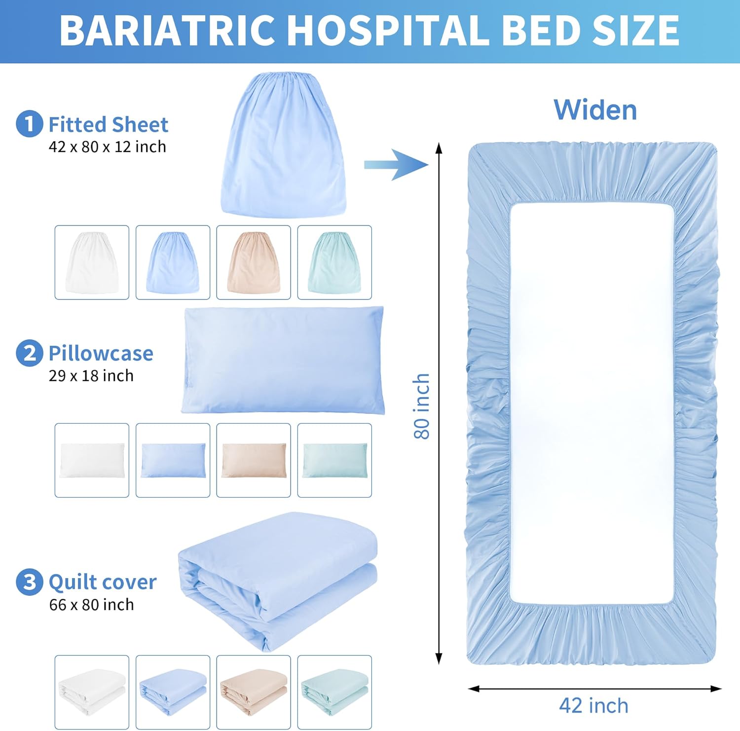 3-Piece Bariatric Bedding Set - 42x80x12 Inch Deep Pocket Fitted Sheet, Pillowcases & Duvet Cover for Oversized Medical & Bariatric Mattresses - Soft Knitted, Durable & Stretchable (White)