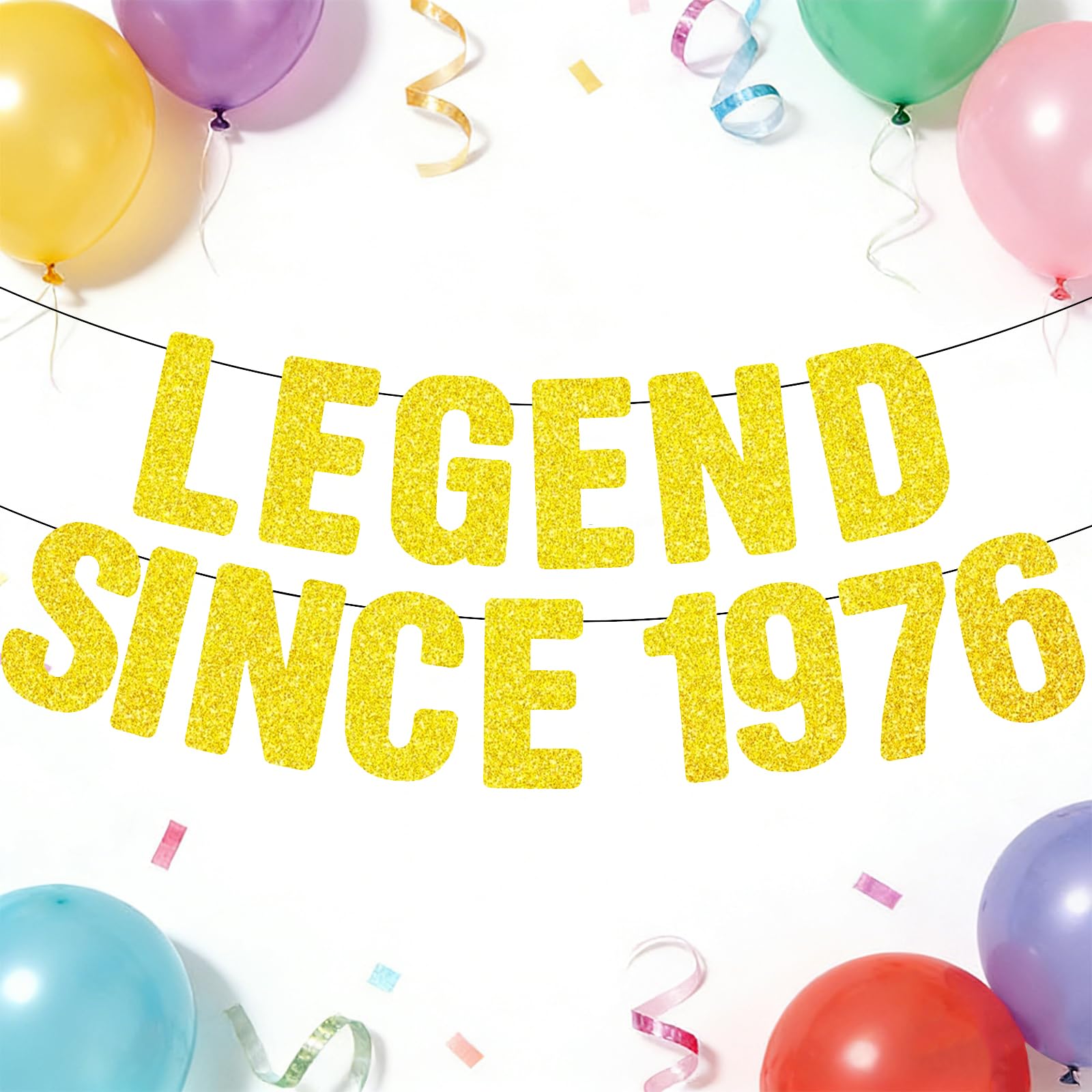 50th Birthday Decorations Gold Glitter Banner - Easy to Assemble with String & Needle - Legend Since 1976 Party Decor for Adults