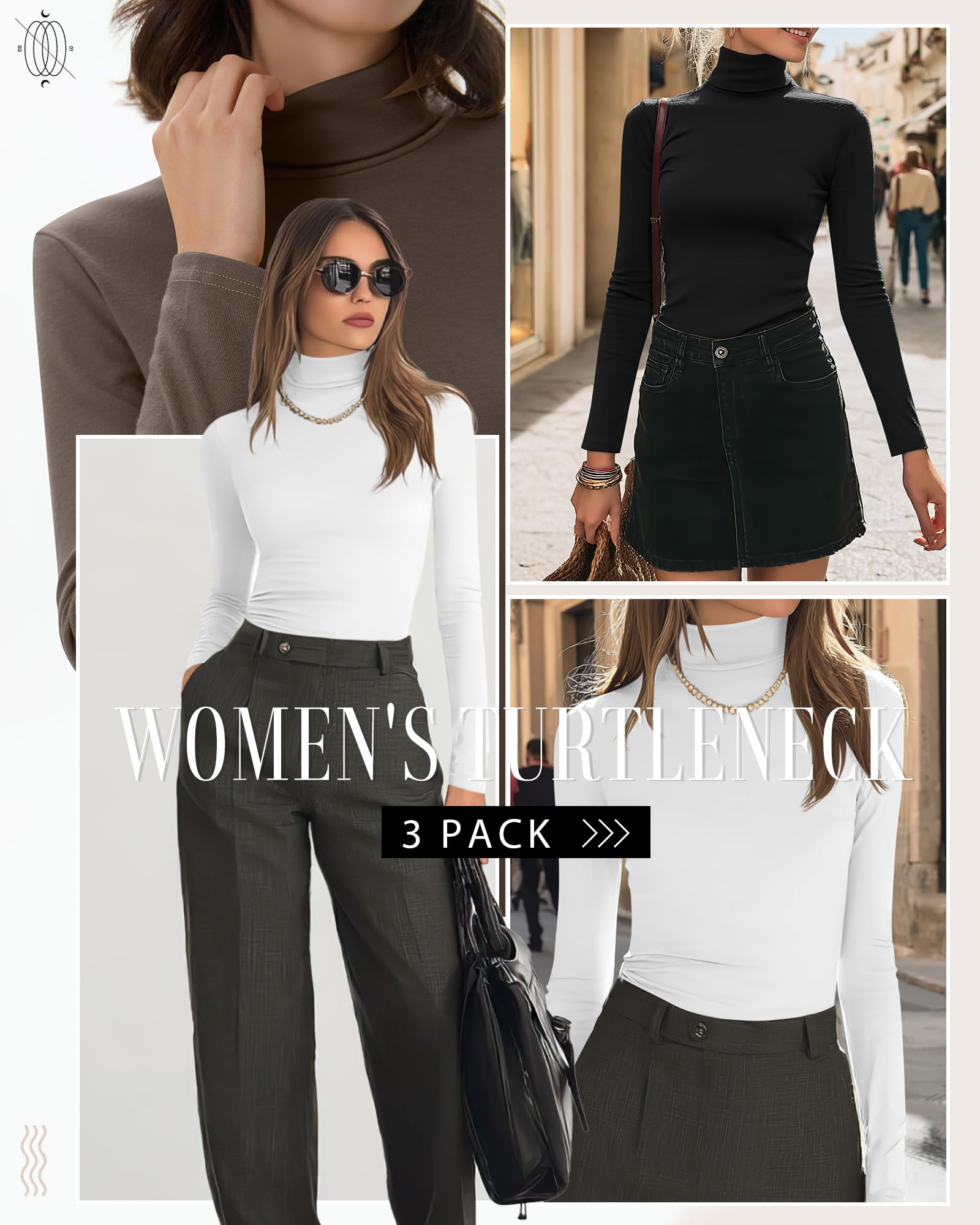 Neer Paquete de 3 Camisetas Algodón Cuello Alto Manga Larga Ropa Interior Térmica para Mujer Base Top Otoño Invierno Suéter