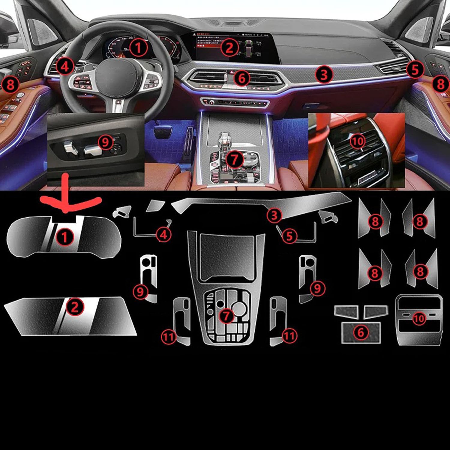 Film transparent en TPU pour BMW X7 G07 éliminer rayures console centrale