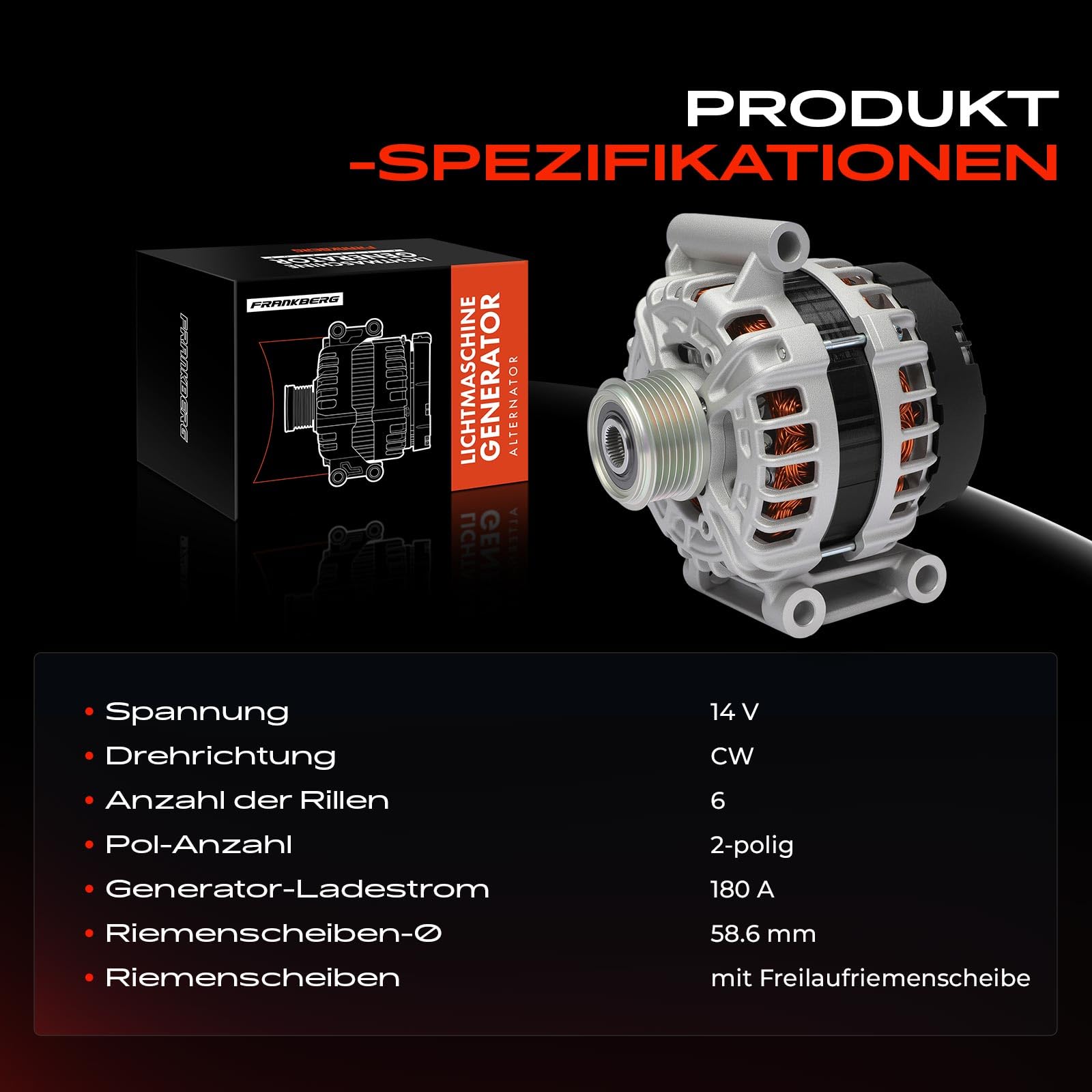 Frankberg Lichtmaschine Generator Kompatibel mit Boxer Bus 2.2 HDi 130 Jumper Bus 2.2 HDi 130 Boxer Bus 2.2 HDi 110 Replace# 1609842580,9677608580