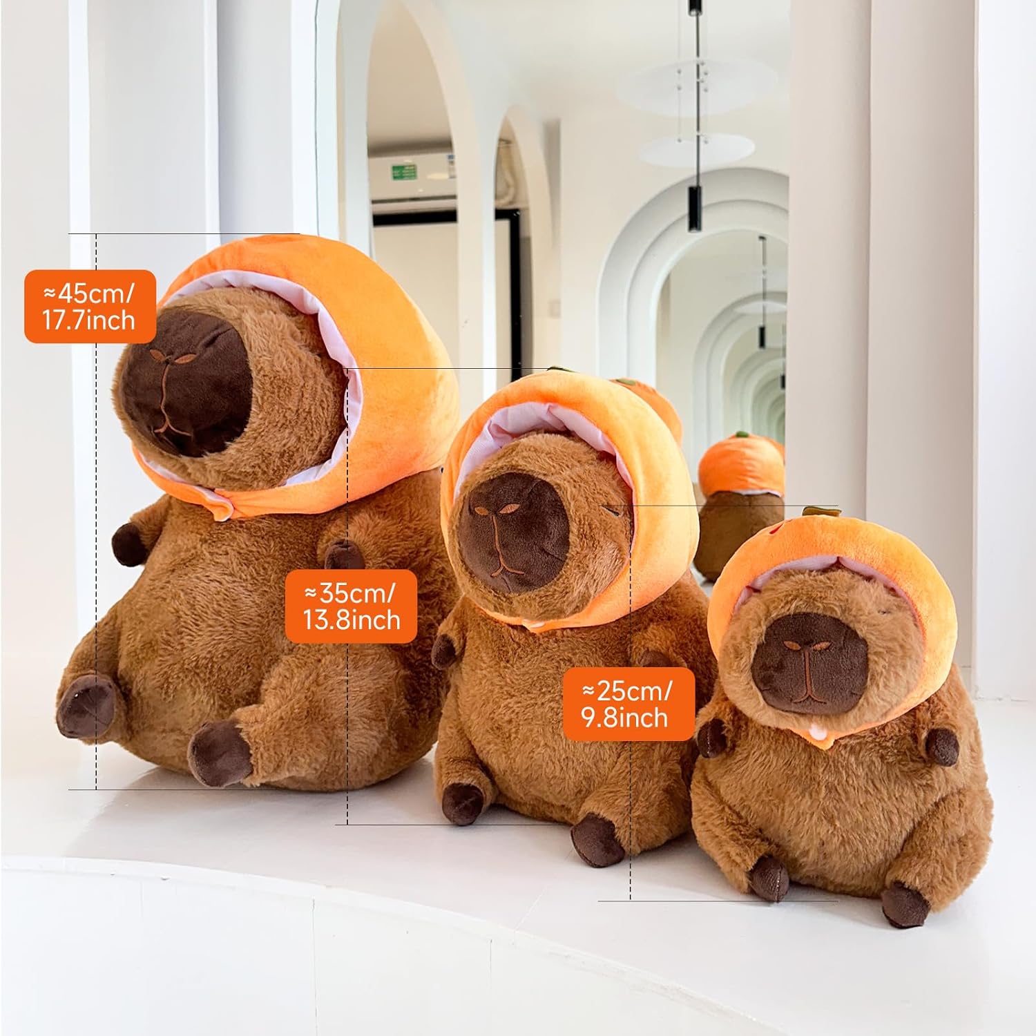 Capybara Plush Toy,45cm/17.7Inches Soft Stuffed Animal, Cute Plushie Simulation Animal, for Kids and Adults Capybara with Orange hat - Image 4