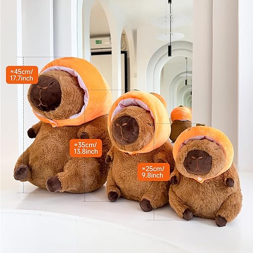 Miniatura 6 de Capybara - Juguete de peluche suave Capybara, juguete de peluche de animal de simulación Capybara, sombrero naranja, regalo para niños y adultos,