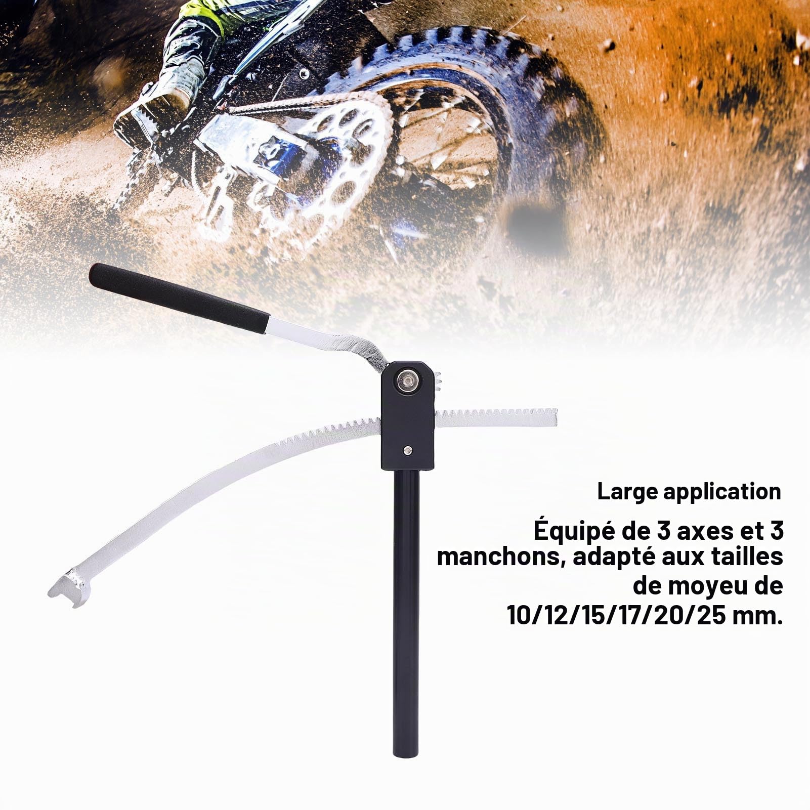 Ausla Kit D'outils pour Changer Les Pneus de Moto Tout-Terrain, Changeur de Pneus pour Enduro et Motocross, Convient aux Roues de 16" à 21", Inclut des Axes de 15/17/20/25mm