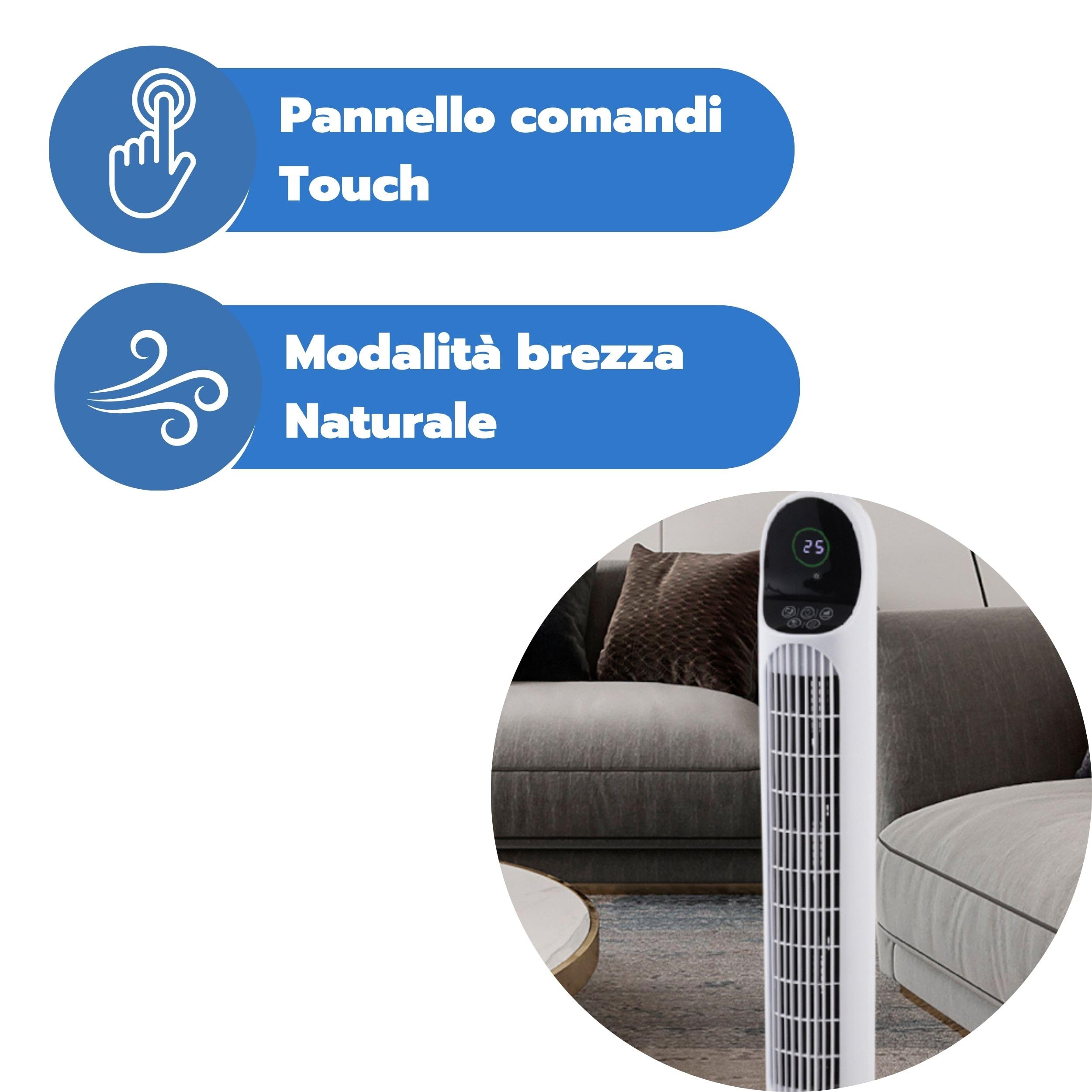 ARDES | AR5T1000 Ventilatore a Colonna Altezza Torre 100 cm ad Oscillazione Automatica con Telecomando e Pannello Di Controllo Digitale con 3 Intensità e Timer Ventilatore Torre Bianco