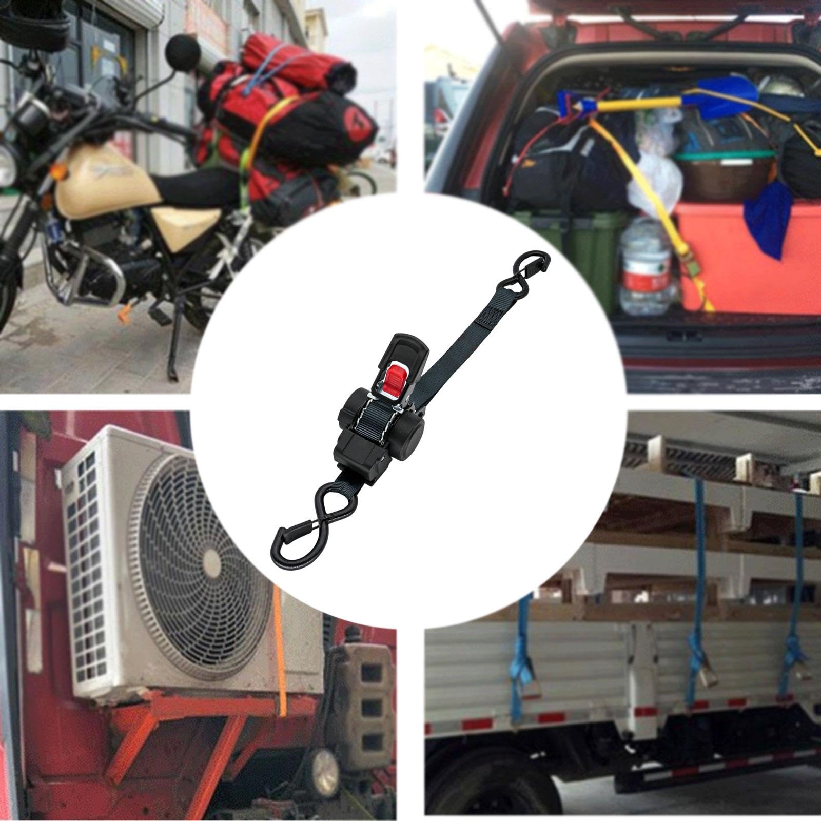 Sharplace Cinghia a cricchetto con ganci a S regolabili e autoavvolgenti, cinghia di fissaggio automatica per rimorchio, furgone, camioncino