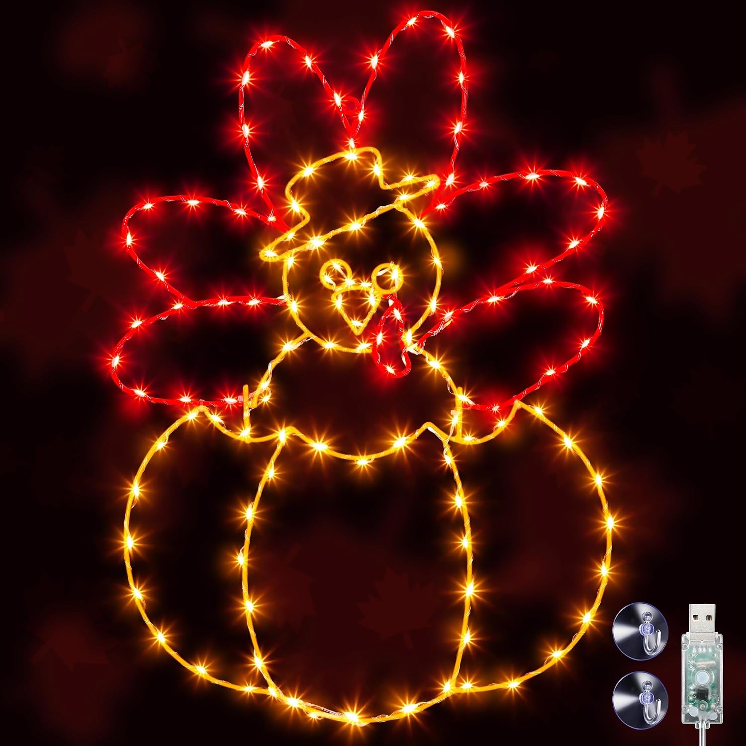 Hiboom Thanksgiving Turkey Pumpkin String Lights, Orange Red, 23''