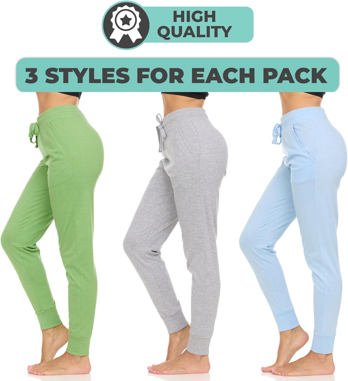 DARESAY Womens Running Workout Fleece Joggers Sweatpants with Pockets and Ealstic Cuff, Pack of 3 Up to XXL - Image 2