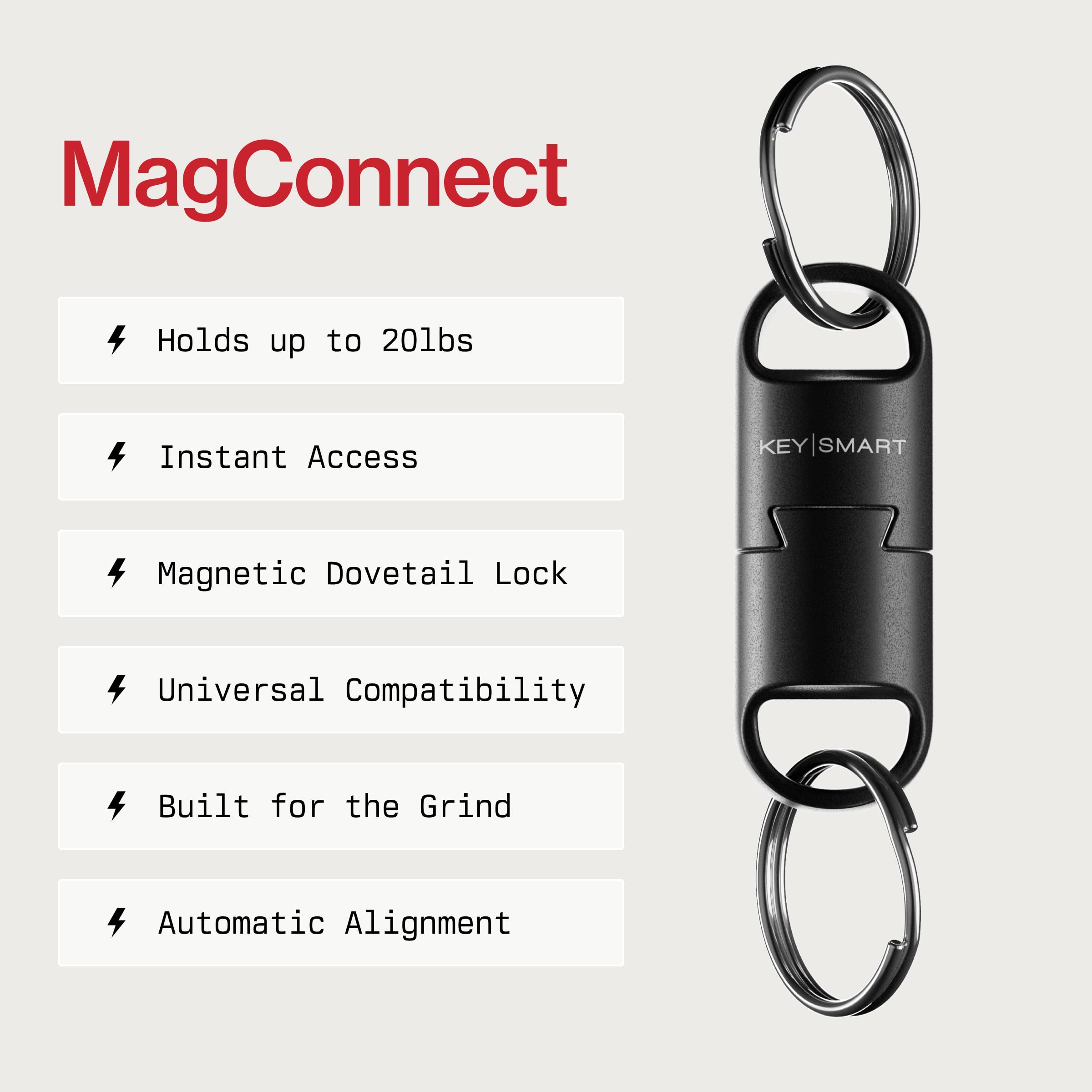 KeySmart MagConnect Pro Magnetyczny uchwyt na klucze do torebki, breloczki do kluczy samochodowych – zdejmowany brelok do kluczy szybkiego zwalniania, Czarny (3 szt.), 3 Pack