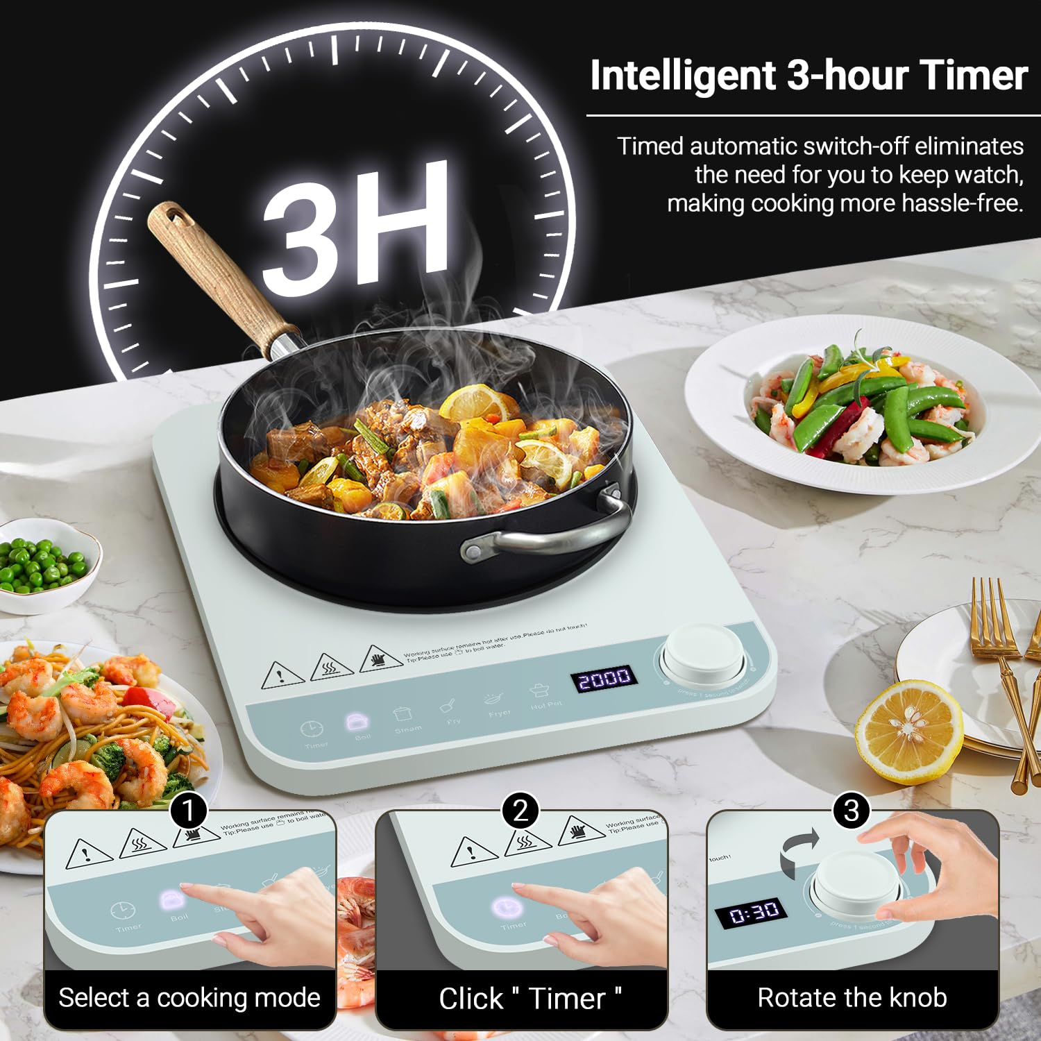 Plaque de cuisson à induction, AMZCHEF ultra-mince,20 niveaux de température 2000W | Leroy Merlin