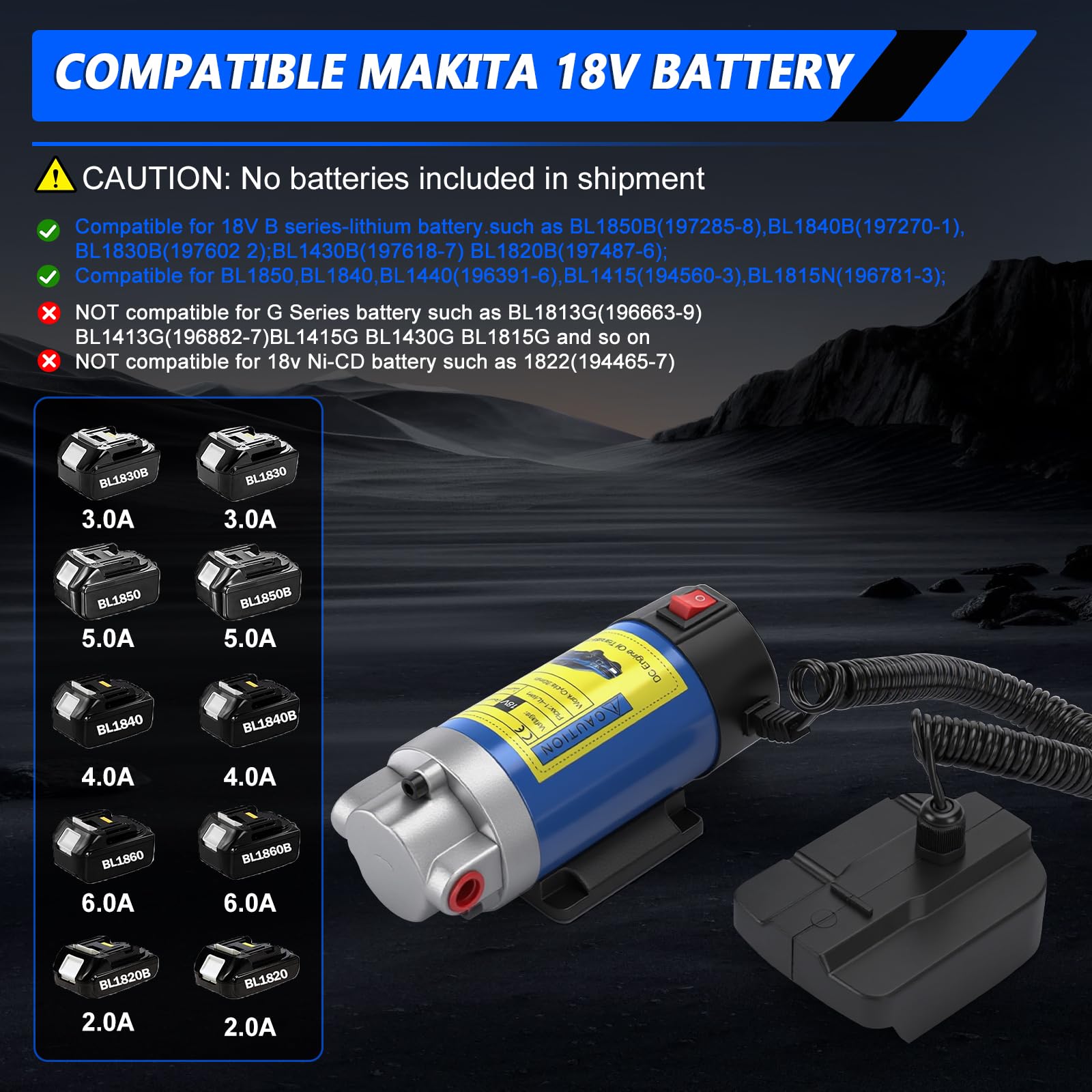 Kabellose Dieselpumpe kompatibel mit Makita 18V Akku, 100W Tragbare Motorölabsaugpumpe mit 2 Schläuchen für Traktor, Wohnwagen, Boot, LKW (ohne Batterie)