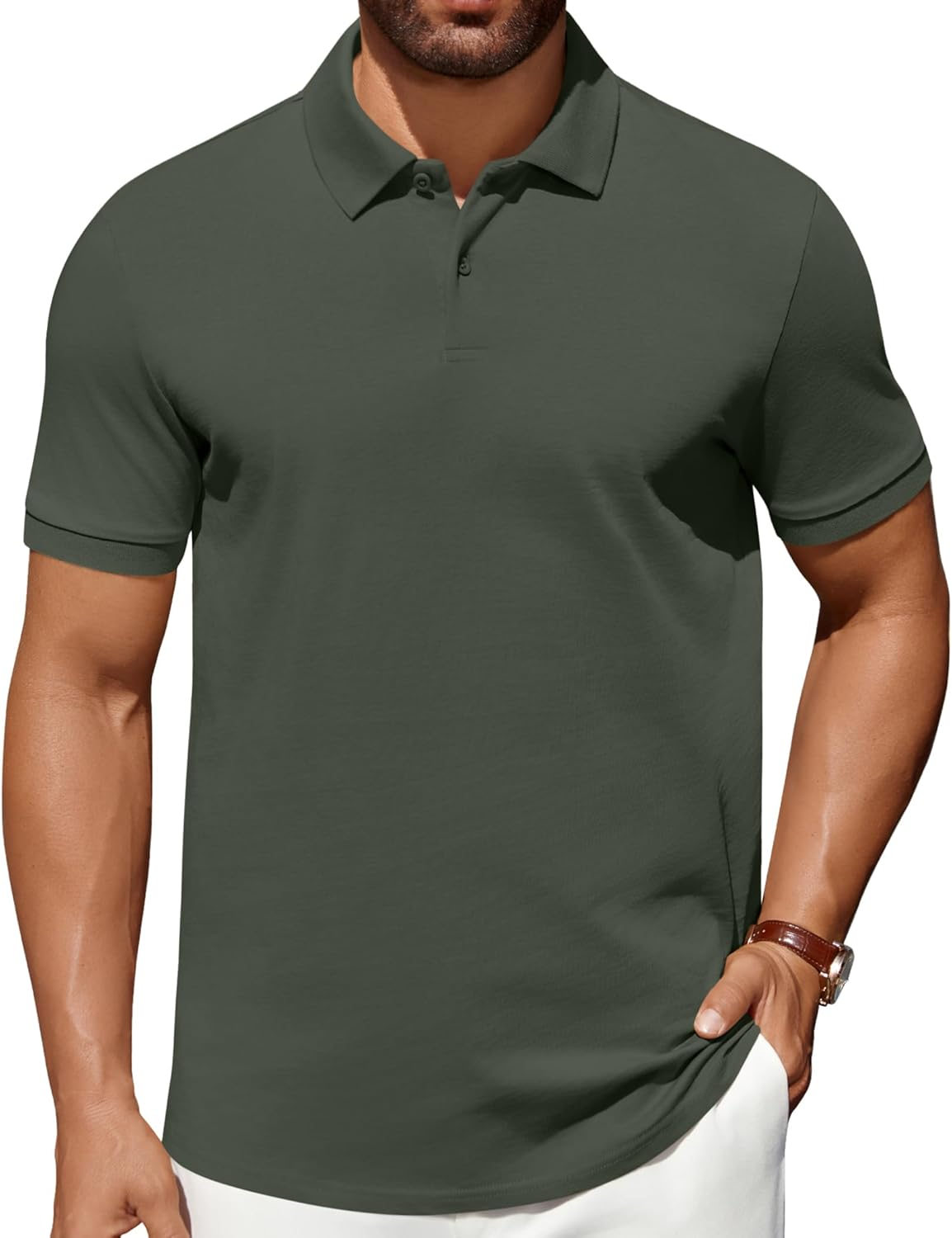COOFANDY Men's Polo Shirts 100% Cotton Heavyweight Short Sleeve Button Golf Shirts Classic Pullover Ribbed Collar and Cuffs