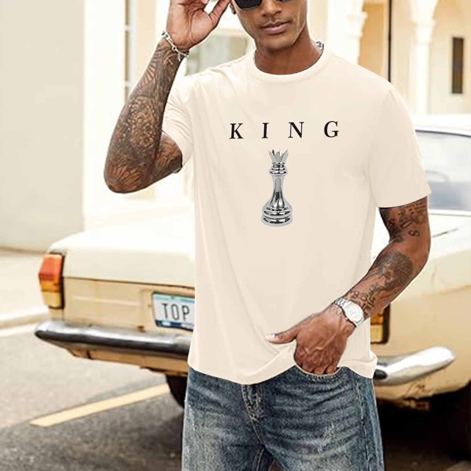 Men's King Chess Shirt Graphic Tees Designer Printed T Shirts for Men Urban Letter T-Shirt Streetwear - Image 3