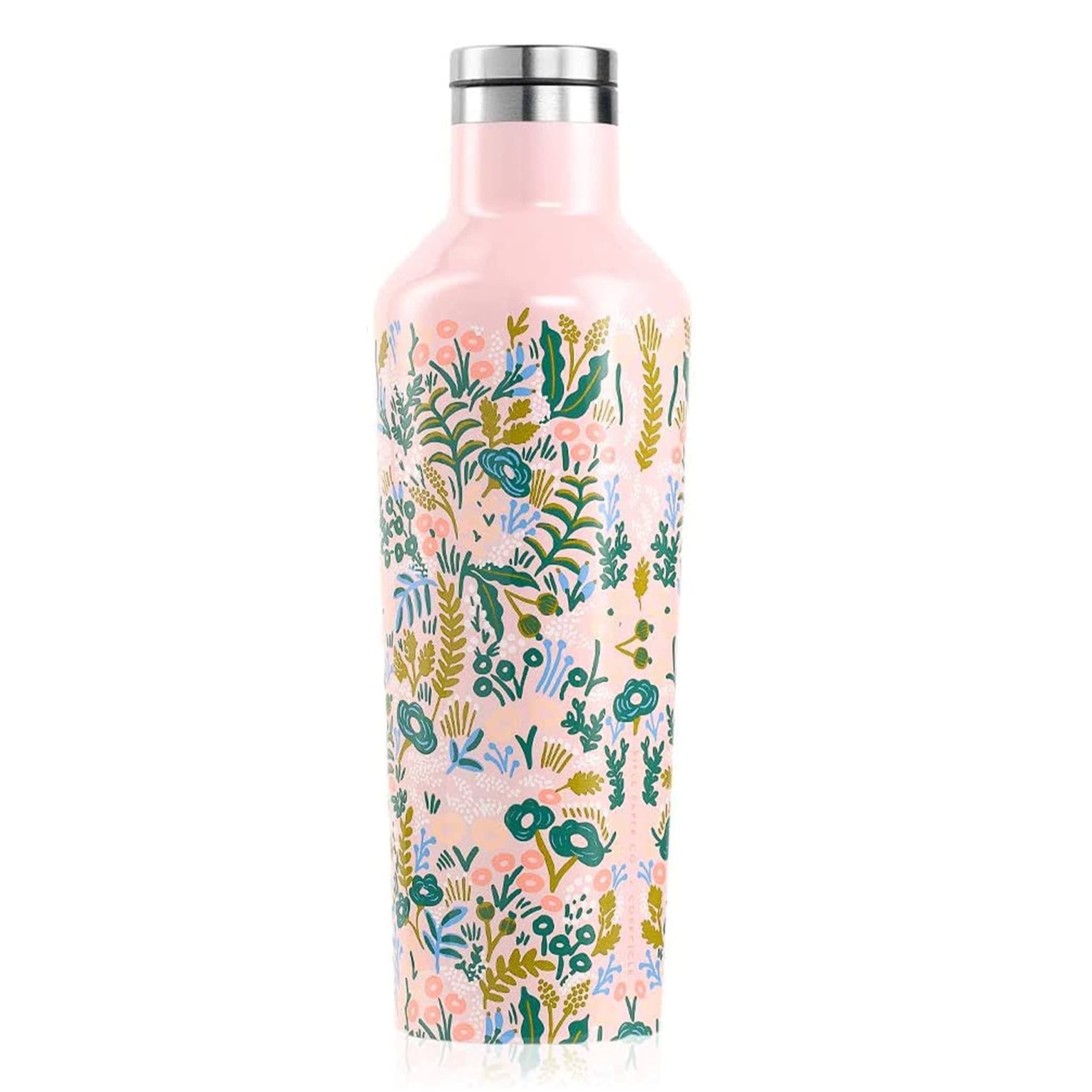 Corkcicle Canteen - Triple Insulated Stainless Steel Water Bottle with Straw - Keeps Cold for 25+ Hours and Hot for 12 Hours - Reusable, BPA-Free, Dishwasher Safe - Rifle Pink Tapestry, 475ml/16oz
