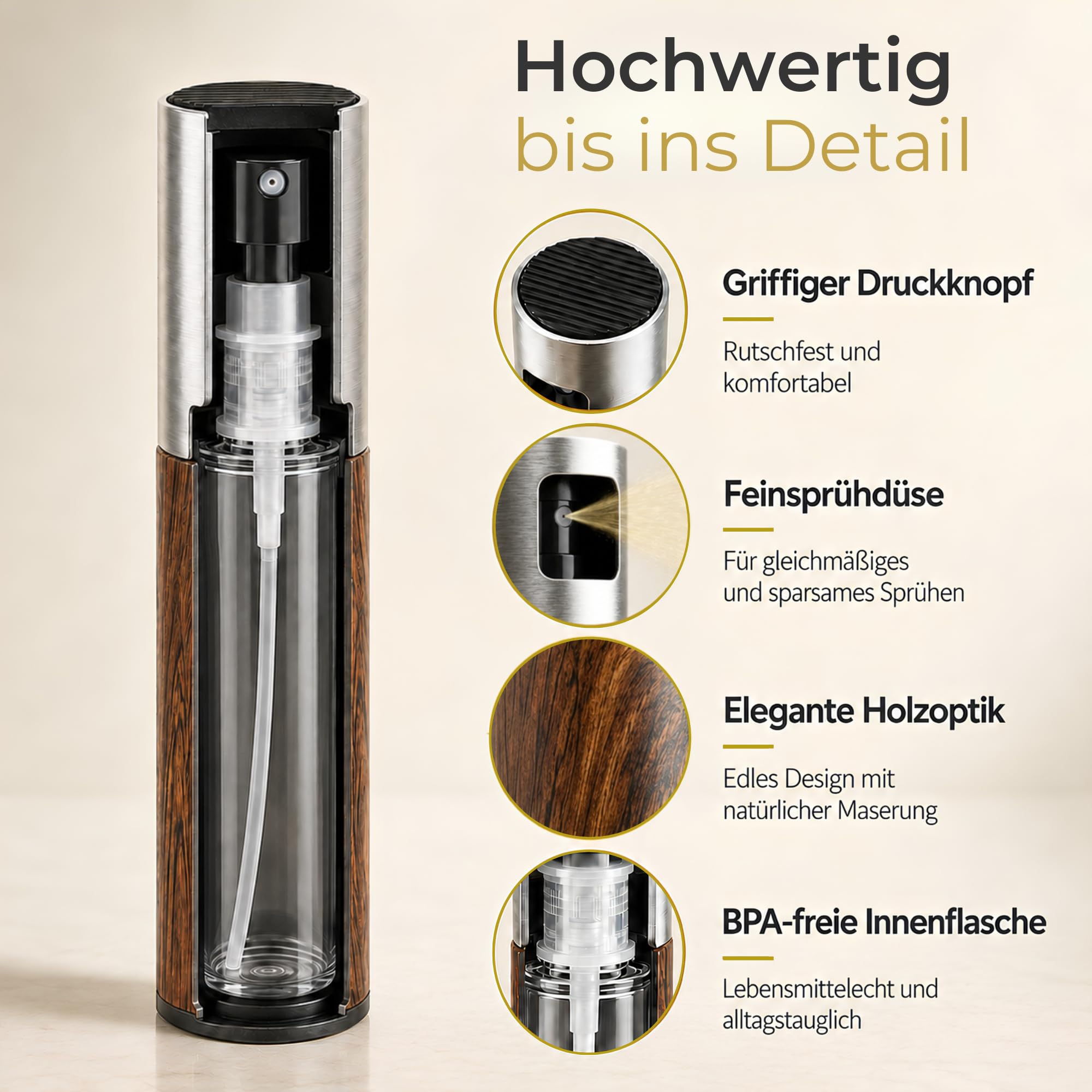 Ölsprüher [Edelstahl, 100ml] – Öl Sprühflasche für präzise Dosierung – Ölspray für Airfryer & Heißluftfritteuse – Sprühflasche Öl für Speiseöl & Essig – Oil Sprayer (DARK EDITION)