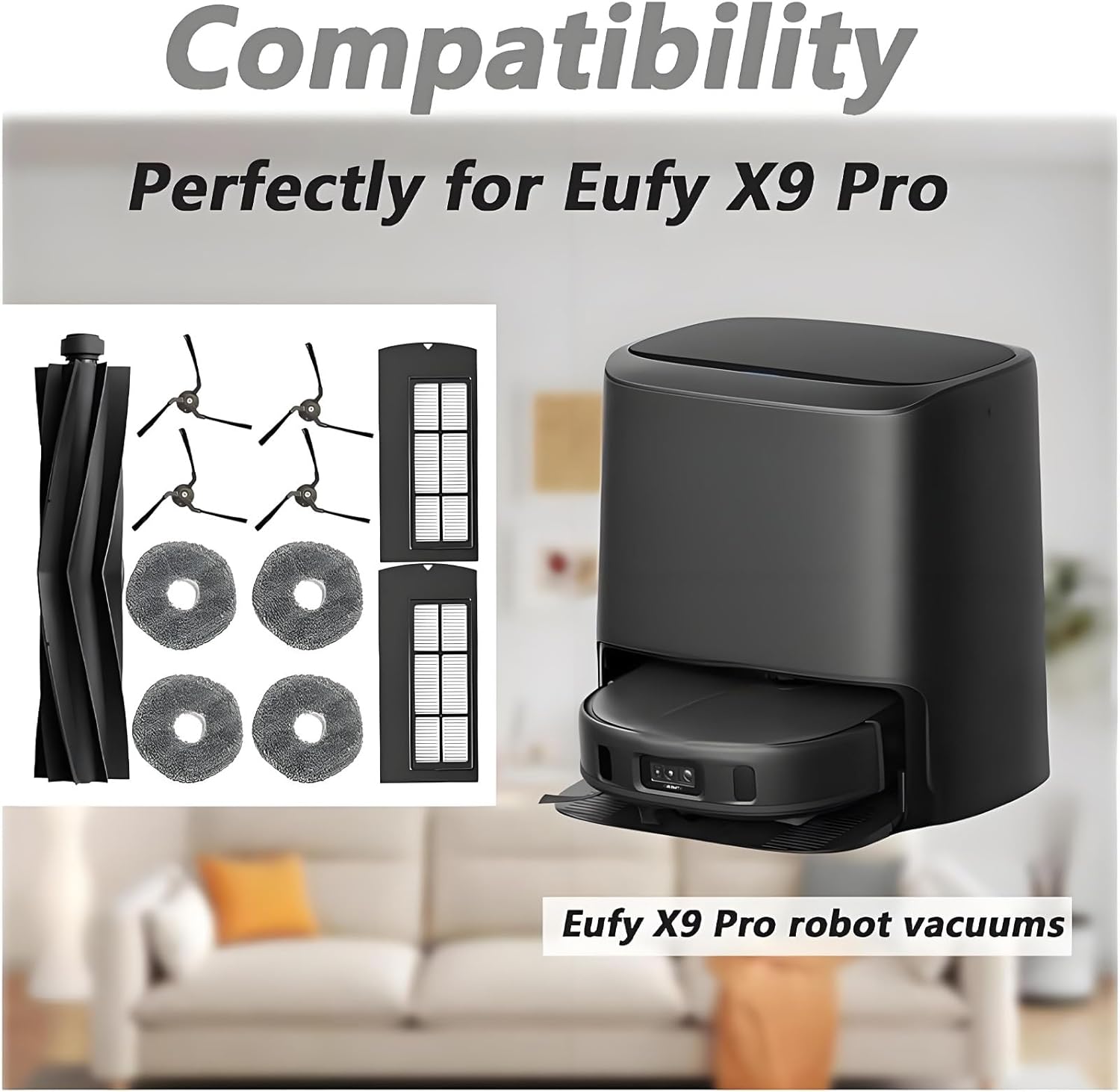 Accessories Kit for Eufy X9 Pro：11 Pack Replacement Parts Main Brush Filter Mop Pad Side Brush Spare Attachments