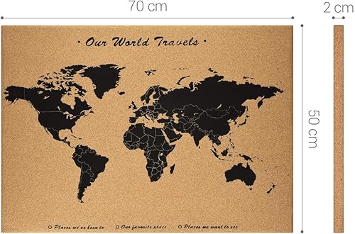 Miniatura 6 de Navaris Tablero de corcho Mapa del mundo  20 x 28 pulgadas, tablero de corcho con diseño de mapa del mundo con 15 pasadores para cocina, aula,