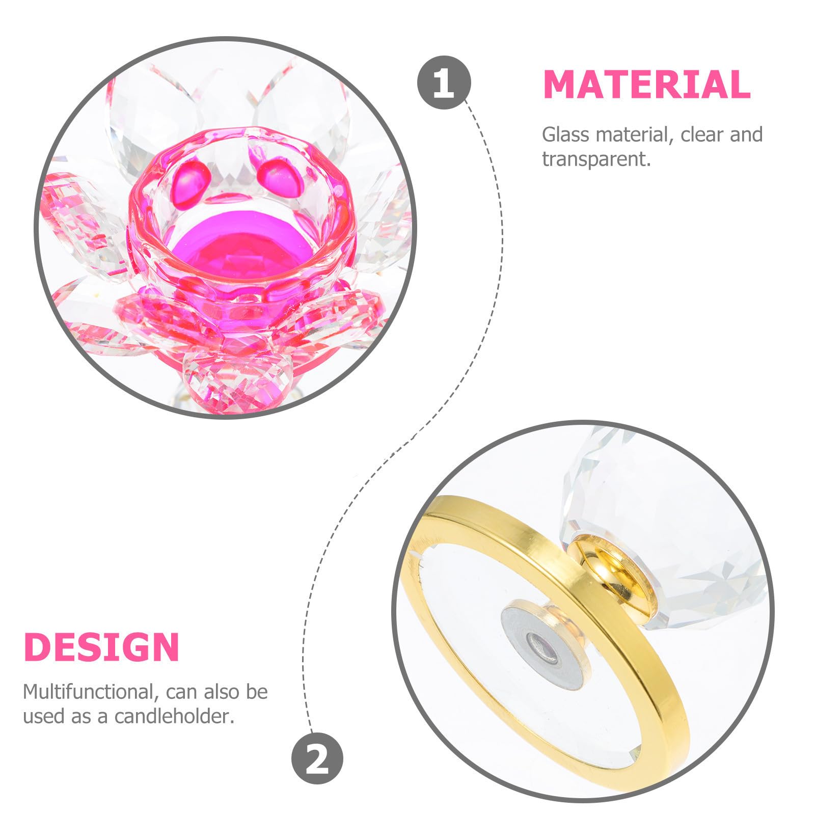 Candeliere di Loto in Vetro Cristallo Rosa Elegante per Decorazione Casa e Porta Candele Funzione Contenitore per Particelle di Cera per Ambienti Buddisti