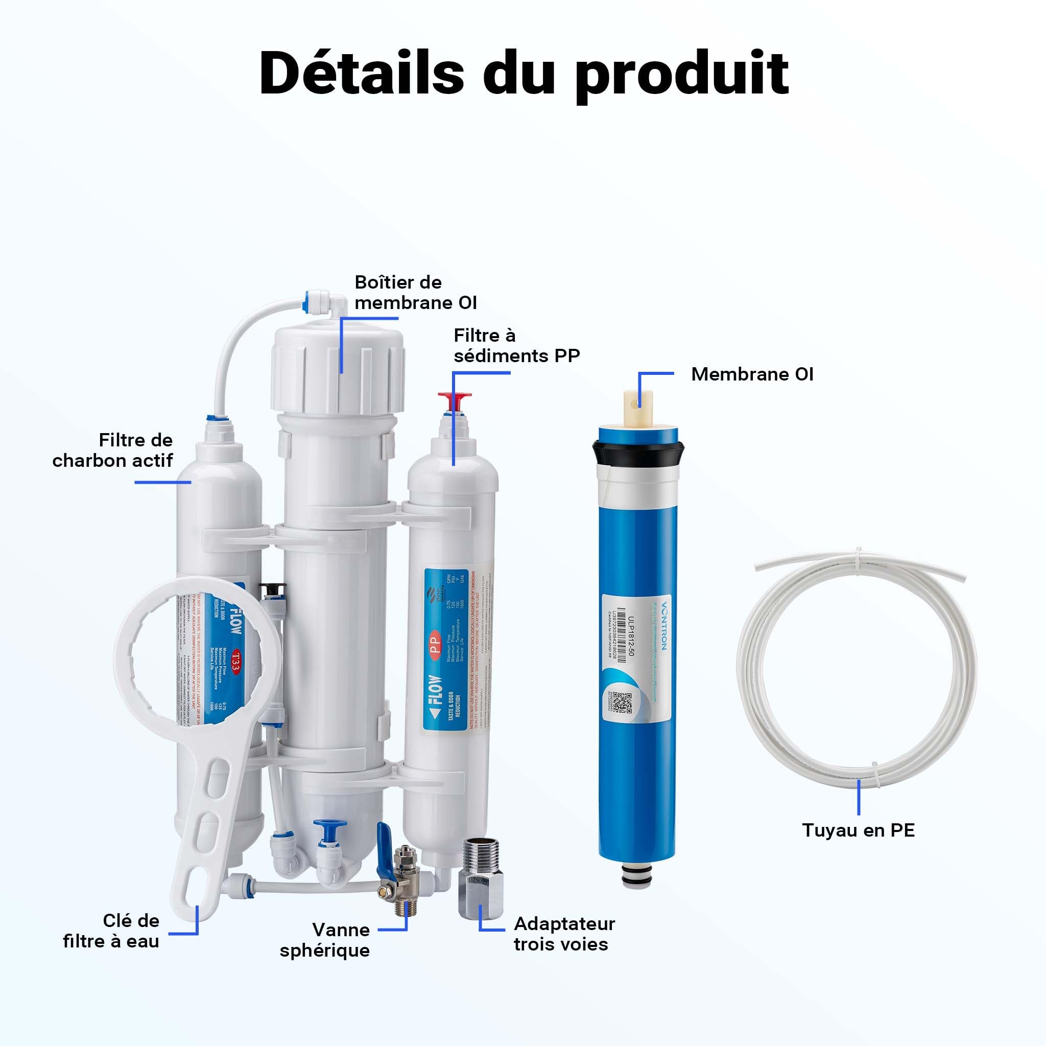 Naturewater NW-3RO-190 – Système d'Osmose Inverse (RO) à 3 étapes – 190 l/jour 50 GPD – Montage mural et sous évier – Osmoseur Filtration Purification Filtre à Eau potable robinet
