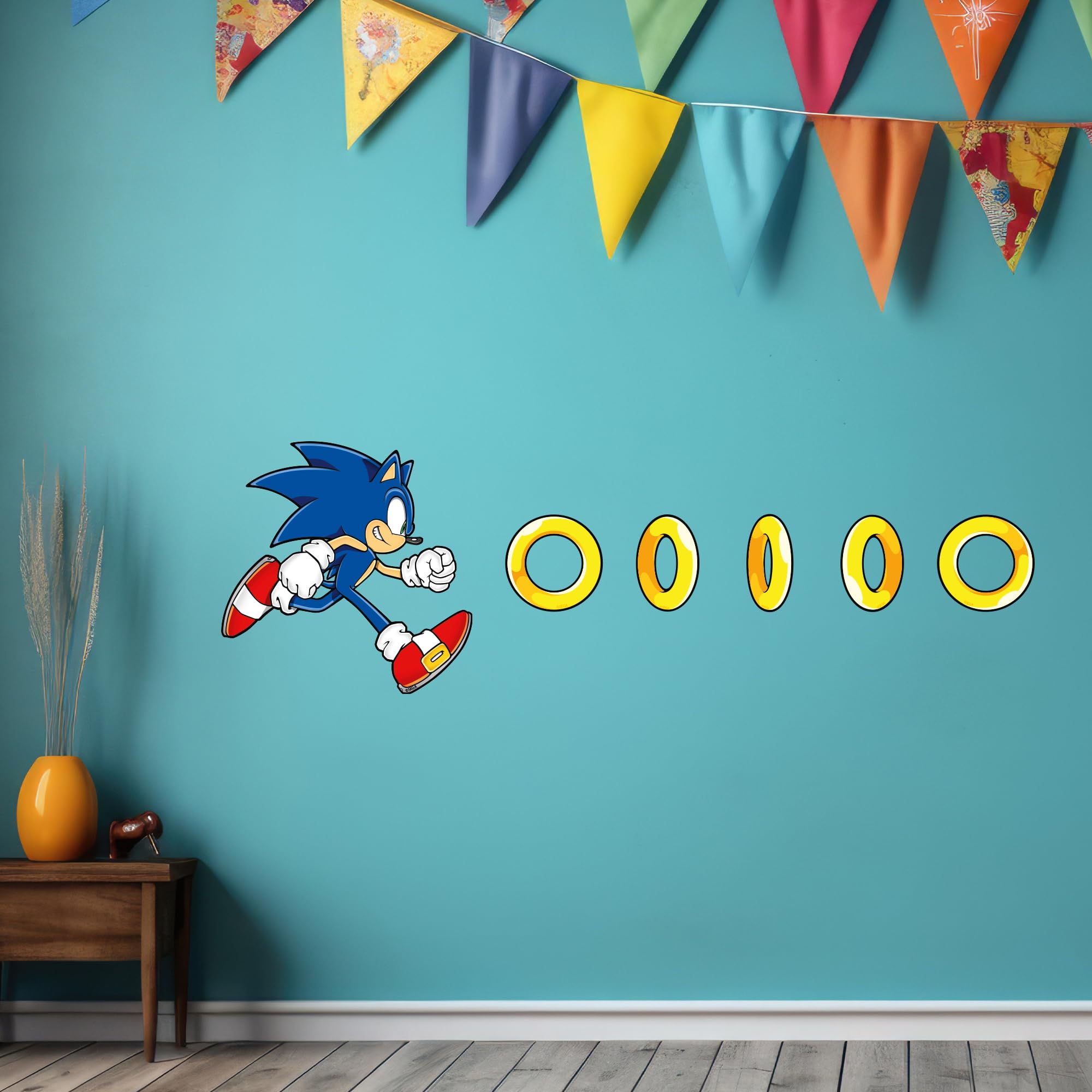 Sonic The Hedgehog Wall Sticker - Sonic Running for Rings Wall Art (60cm Width x 30cm Height)