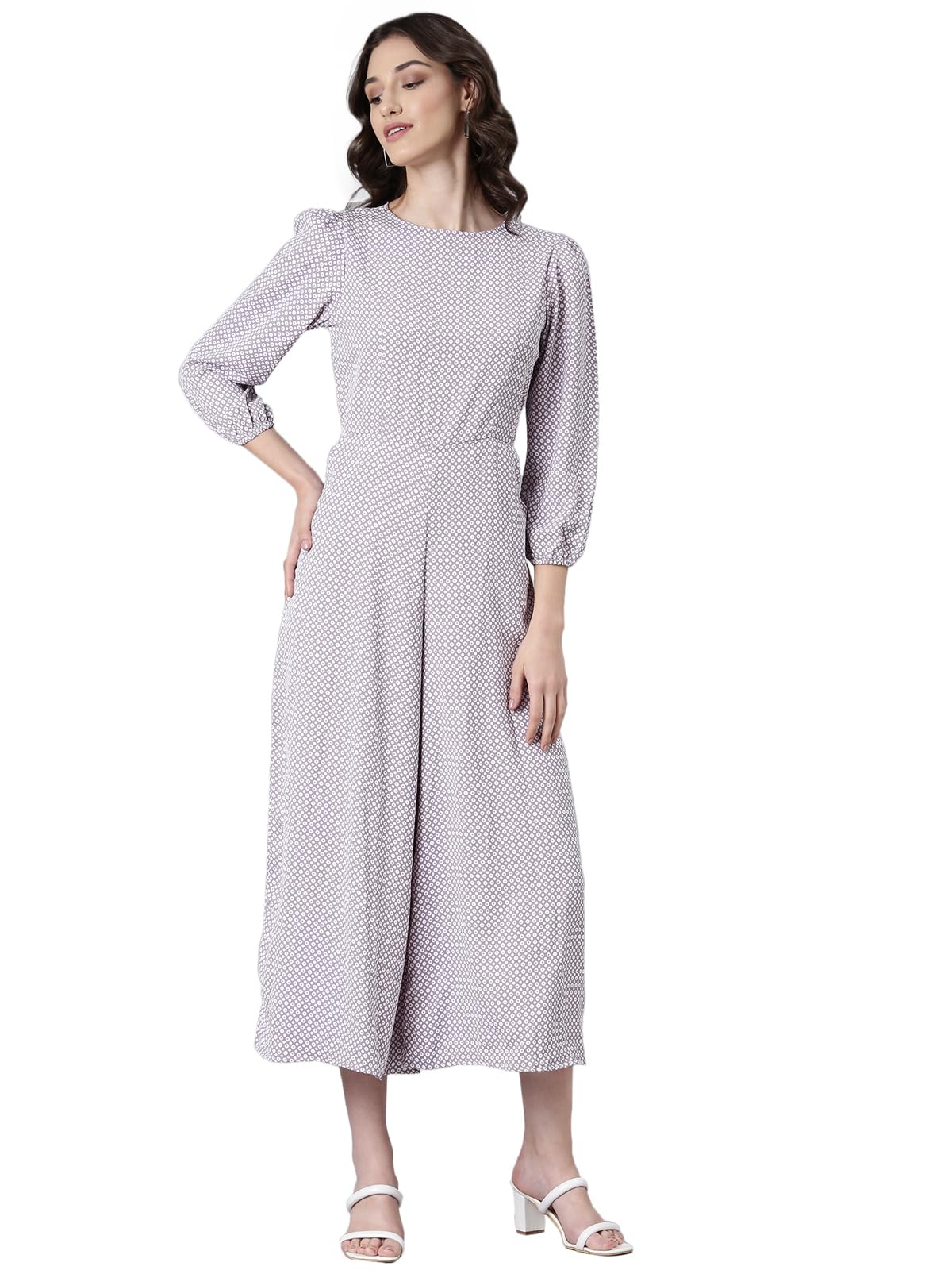 showoffff Women Printed Basic Jumpsuit | Round Neck 3/4th Sleeves Cotton Jumpsuit's for Womens |Taupe Regular Length Jumpsuit for Women's-picture-40