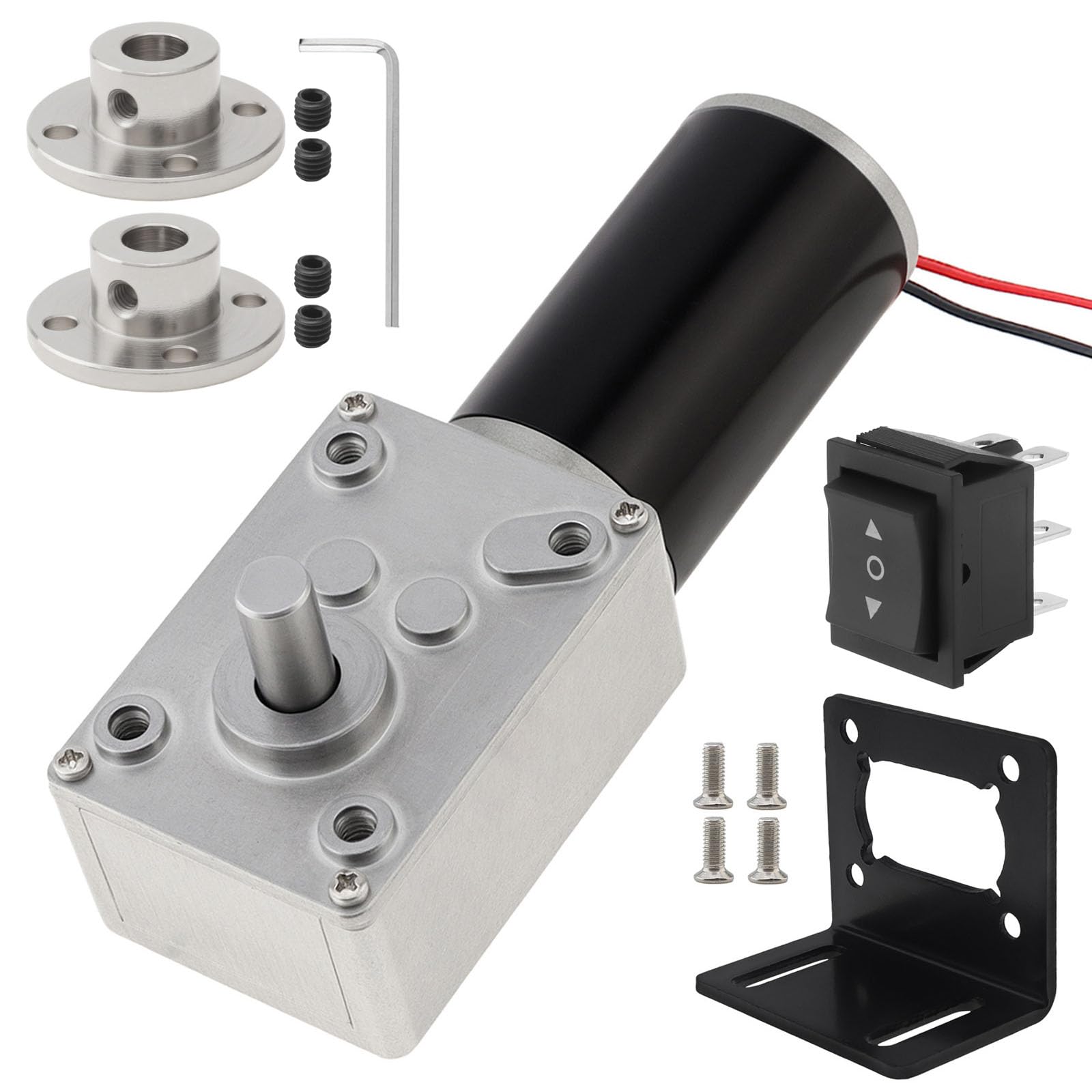 Schneckengetriebemotor Kit, 12V DC 160RPM Turbine Elektrischer Getriebemotor Permanentmagnet Reduktion Kastenmotor mit Flanschkupplung, Momentaner Wippschalter, Montagehalterung (Geschwindigkeit