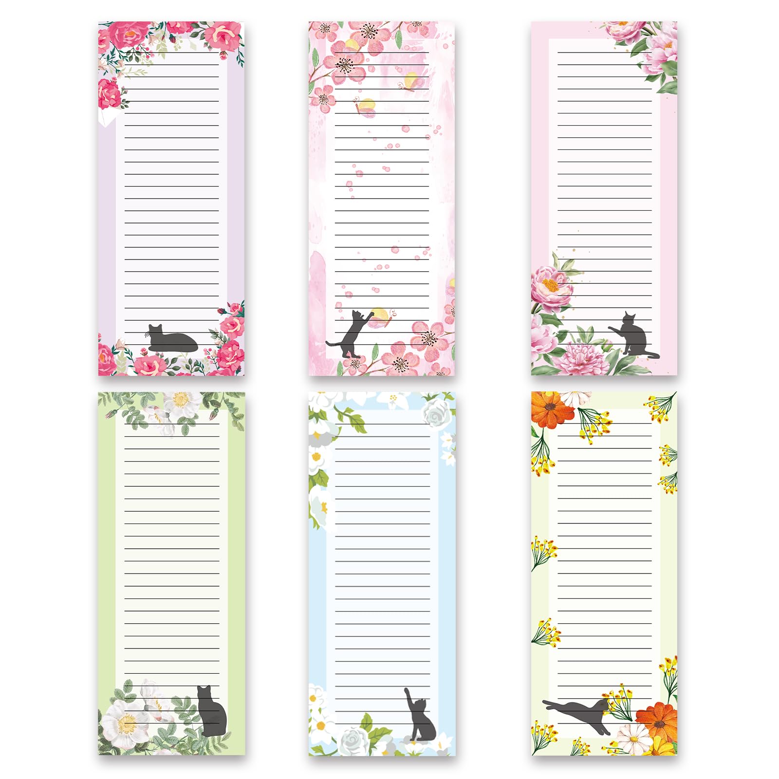 Magnetic Notepads for Refrigerator 6 Pack – Funny Cat Magnetic Note Pad with Full Magnet Back, Magnetic Grocery List Pad for Fridge, Shopping & To-Do