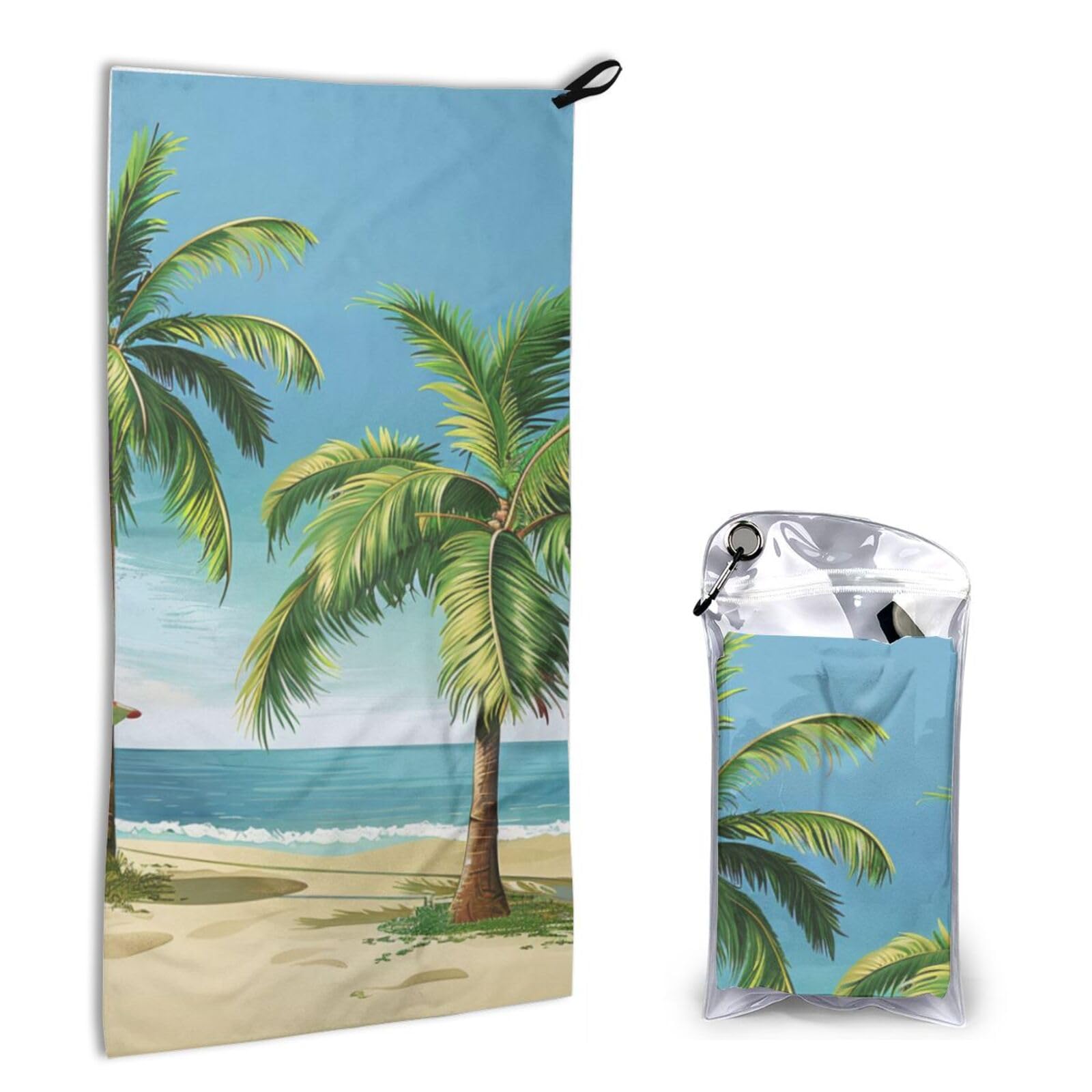 BWWHCCTI Quick Dry Hand Towel With Bag - Tropical Palm Tree Printed Super Absorbent Face Cloth Microfiber Travel Sports Towels 40x80cm