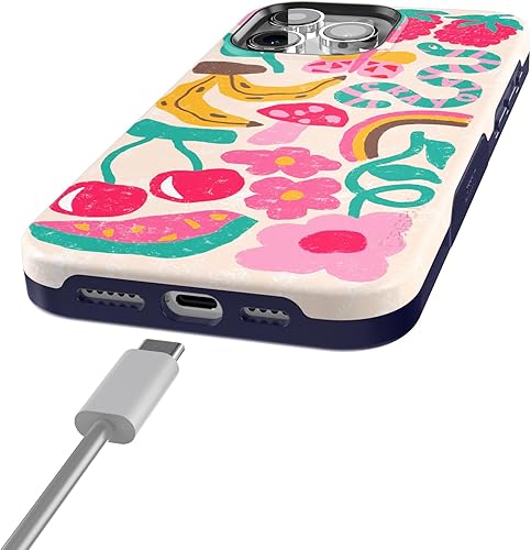 Vista 1371 de Casely Funda para iPhone 15 Pro Jardín Secreto Flores mixtas Funda atrevida Compatible con MagSafe y botón de acción Jardín Secreto Floral
