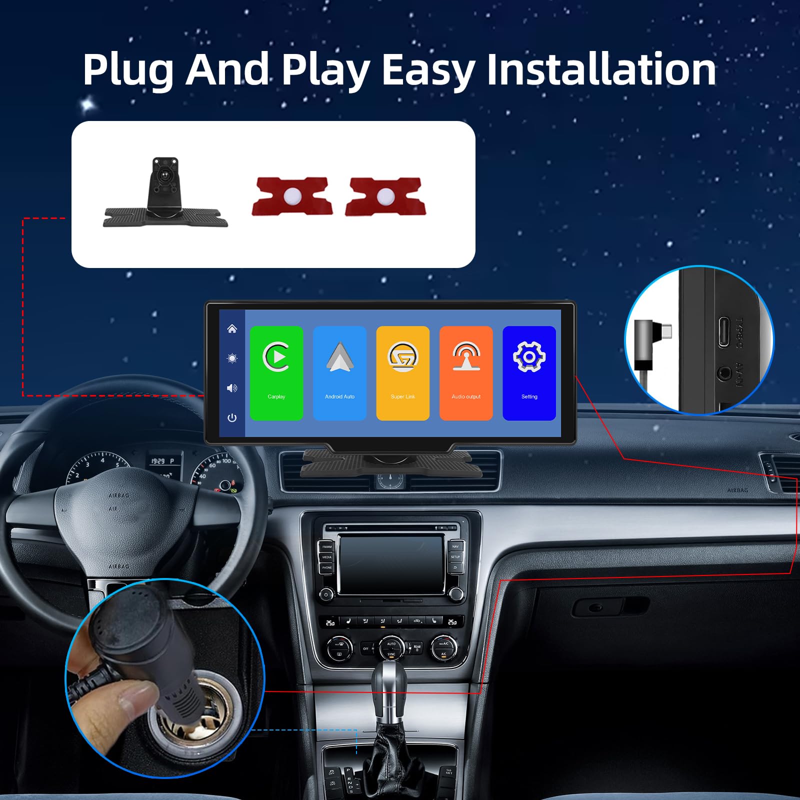 Schermo Carplay per Auto con Wireless Carplay Android Auto e Super Link | 10,26 pollici Car Play per Auto Supporto Navigazione GPS, Bluetooth, Trasmissione FM, Aggiornamento OTA, Controllo Vocale