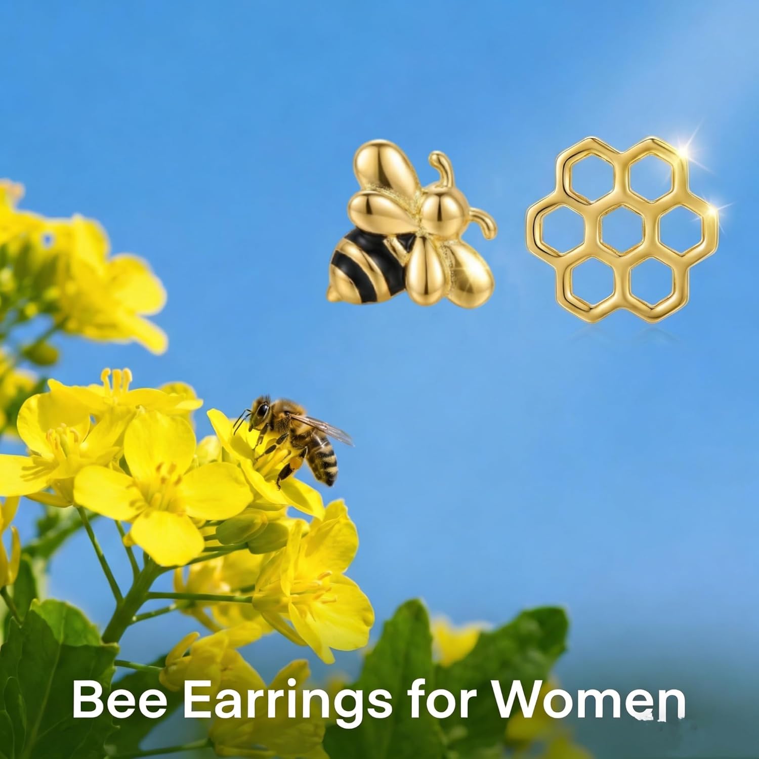 Bee Stud Earrings Bumble Earrings with Honeycomb Honeybee Jewelry Gifts for Women Mother Daughter