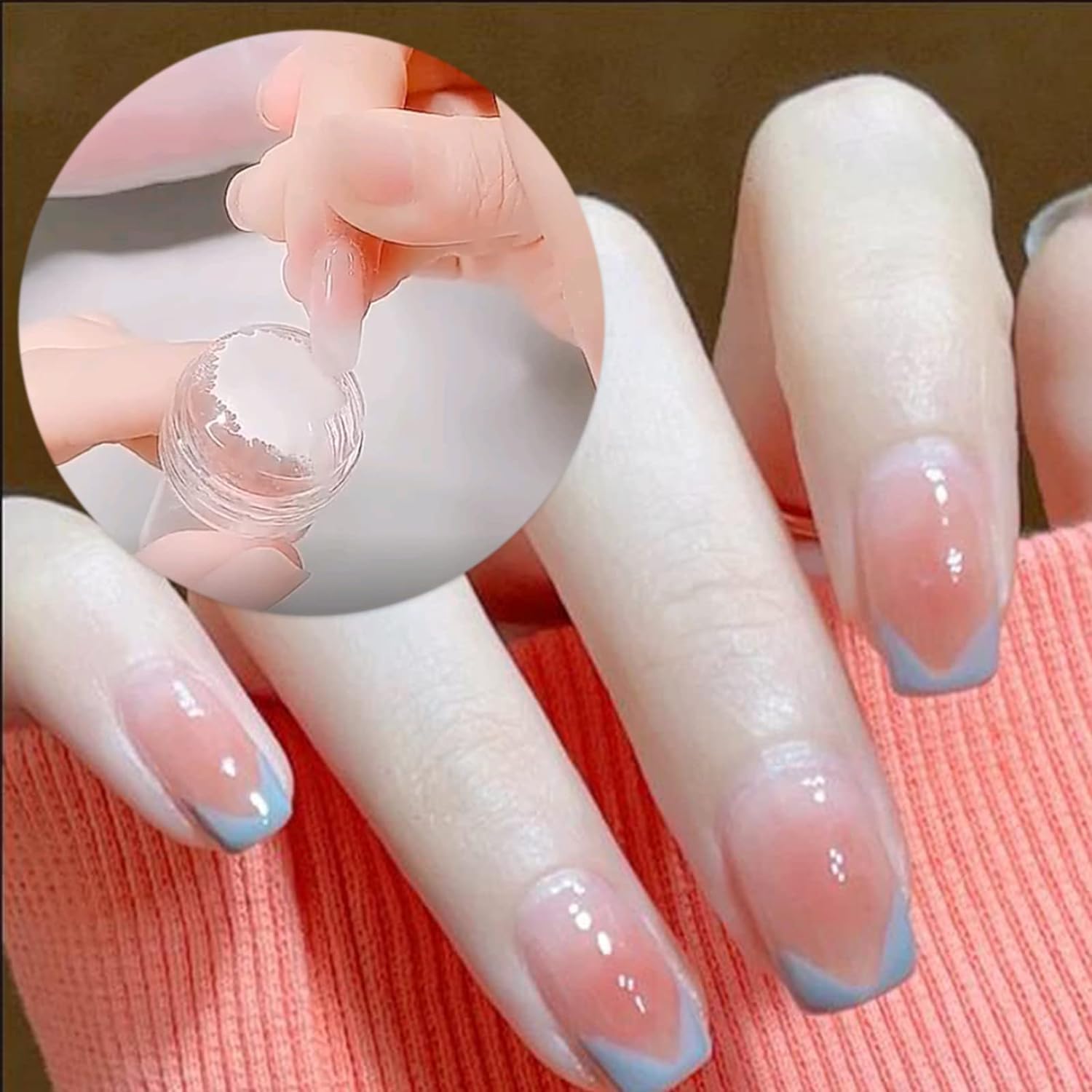Sello de uñas transparente de silicona, doble cara, para estampación, manicura francesa DIY