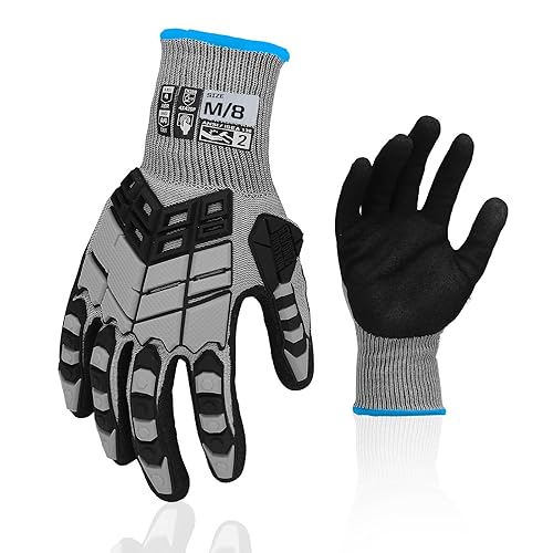 Vista 37 de Guantes de trabajo de seguridad, guantes de impacto para hombres y mujeres, resistentes a los cortes, antideslizantes, guantes resistentes