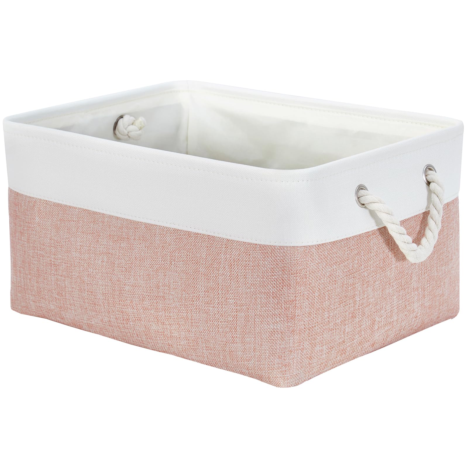 Mangata Soft Fabric Storage Box, Multi-Size, Rectangular Container Basket for Shelf, Wardrobe, Toys and Clothes, 36x26x18 cm, Pink and White(Medium, 1 Pack) โ image 1