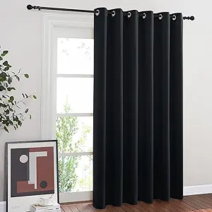 NICETOWN Blackout Curtain for Sliding Door, Patio Door Curtains, Thermal Insulated Wide Drapes/Draperies for Bedroom (Black, 80 by 84 inches)