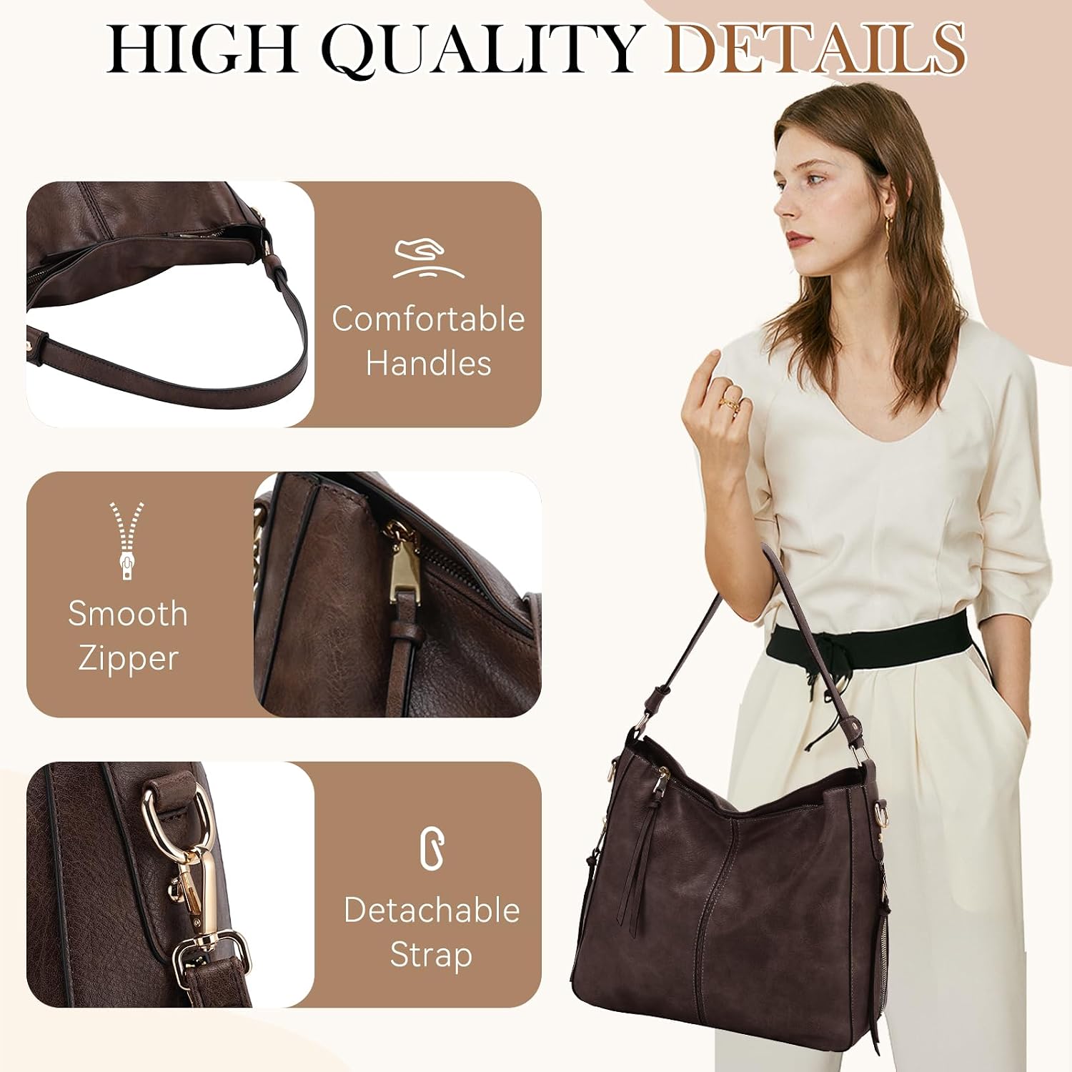 VX VONXURY Hobo Bags for Women, Faux Leather Tote Purse Ladies Handbag Medium Shoulder Bags with Side Pockets for Work Travel | Faux Leather, Ladies Handbag, Medium, with Side Pockets, for Work, Travel