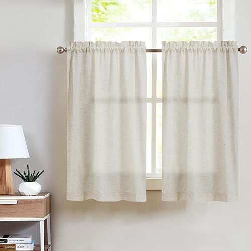 Miniatura 9 de COLLACT Cortinas de cocina de 24 pulgadas de largo, cortinas de lino para baño, juego de cortinas cortas pequeñas para cafeterías, bolsillo para
