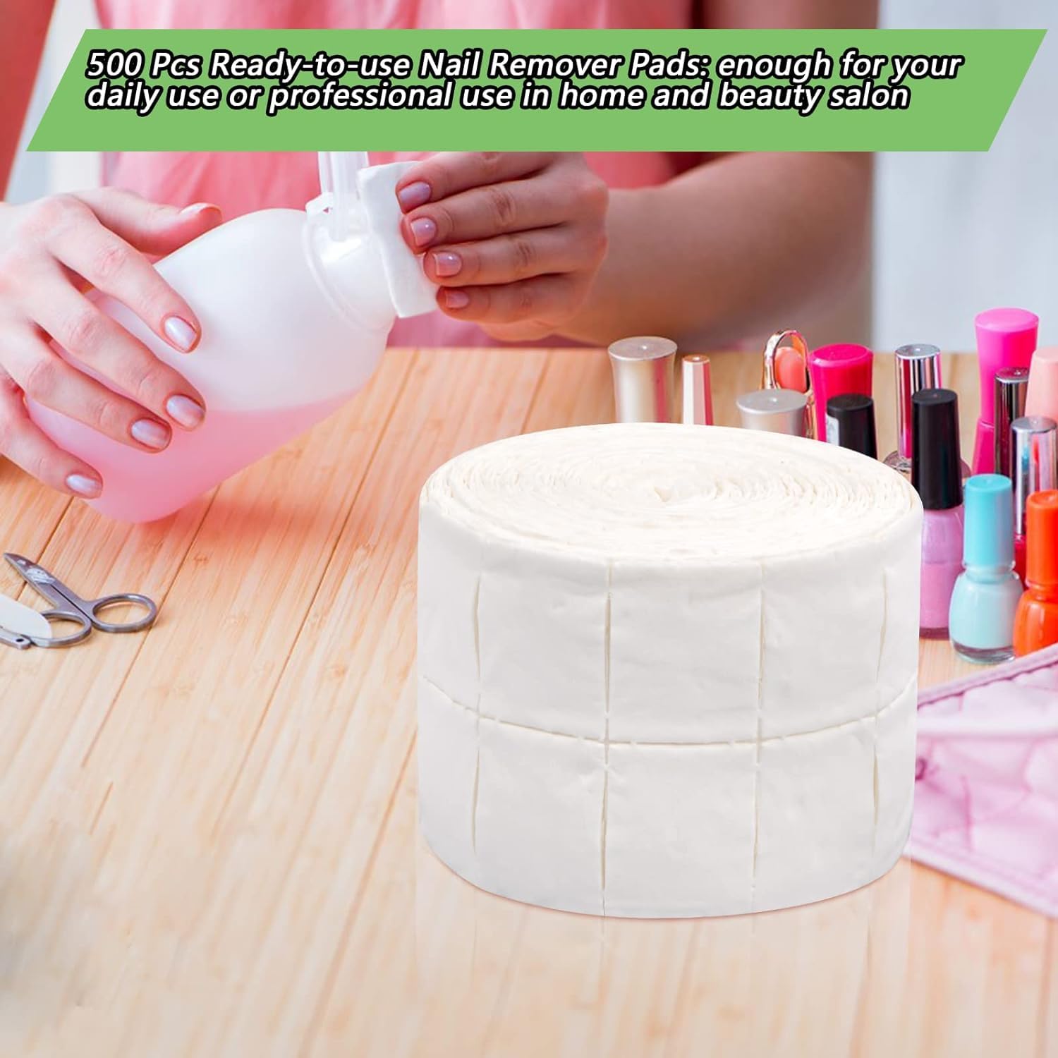 Rollo de 500 Toallitas de Celulosa de Precortadas, Cuadrados de Celulosa, Toallitas Diseño de Uñas Manicura, Hisopos sin Pelusa, Almohadillas de Algodón sin Polvo para Uñas de Gel