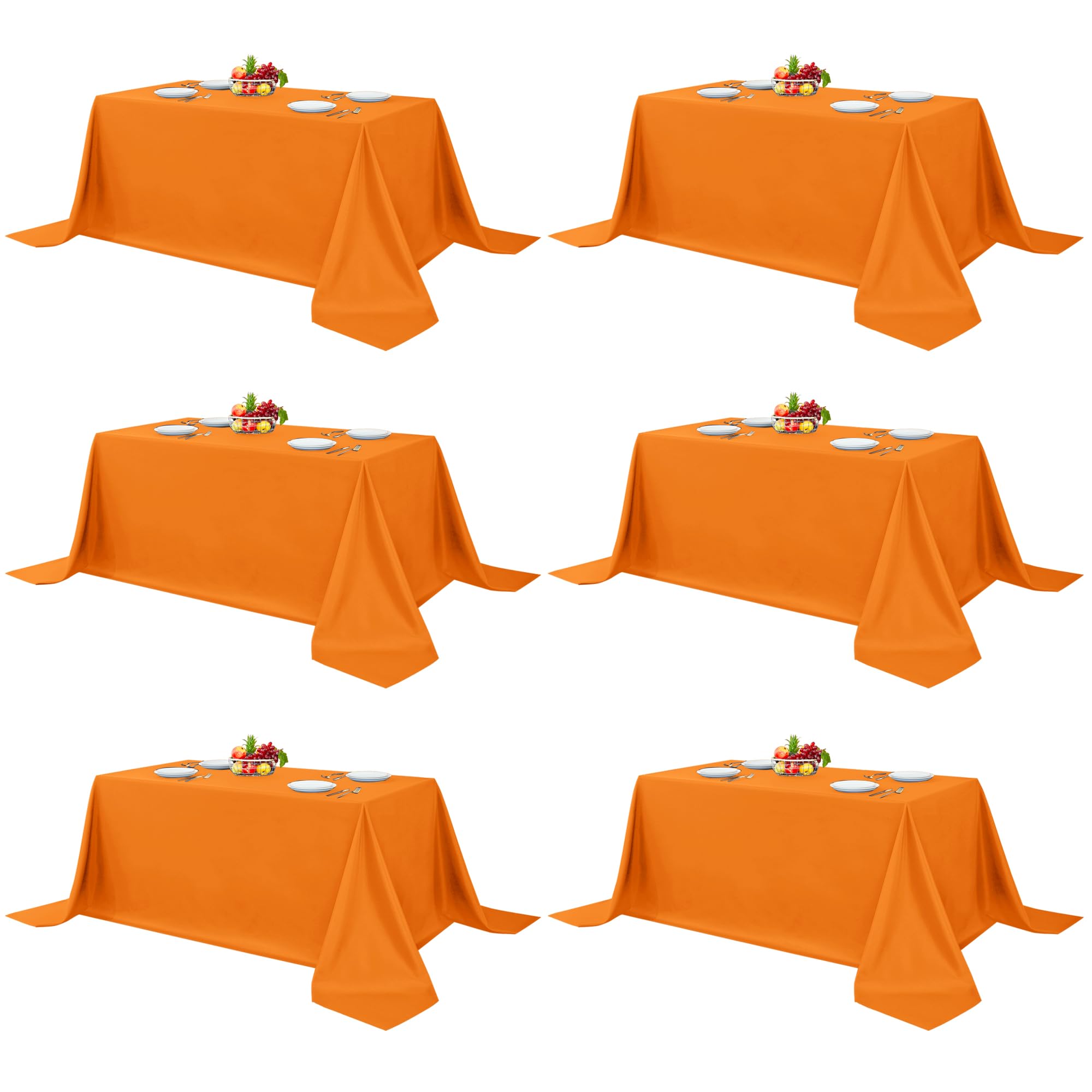 Fitable 6 Pack Orange Tablecloths 90x132 Inch for 6 Foot Rectangle Tables
