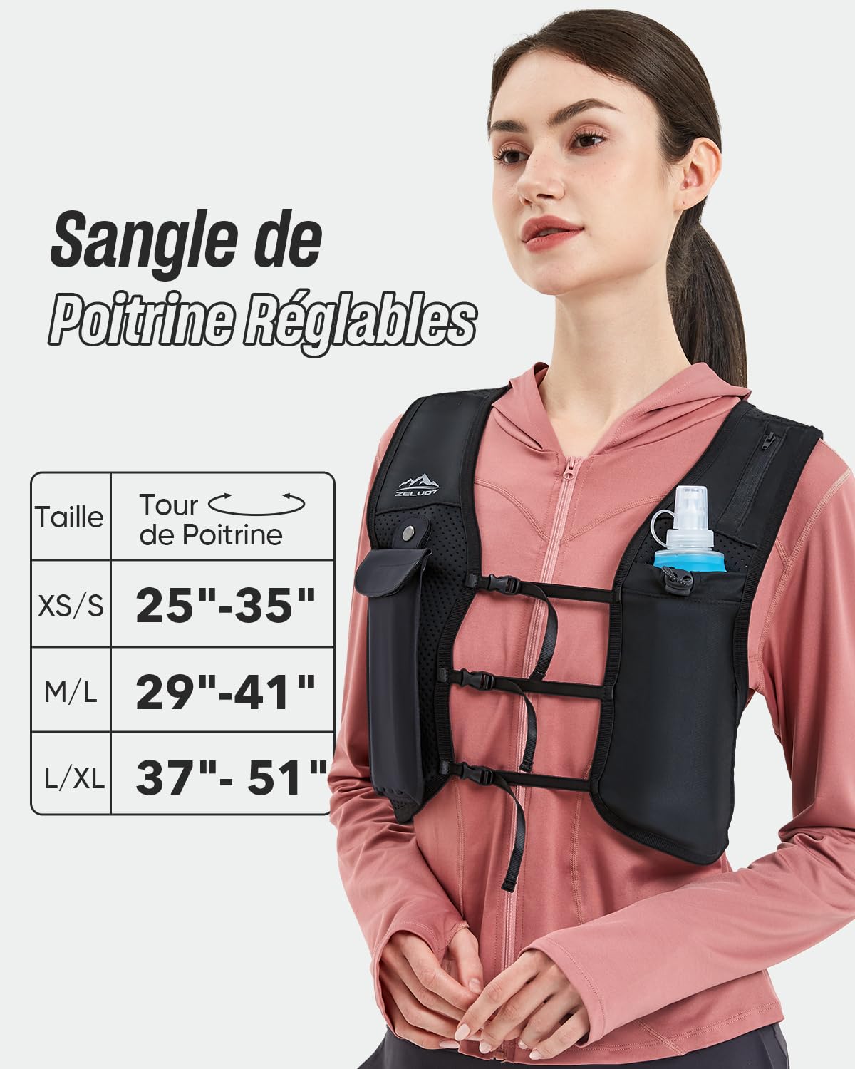 Zelvot Gilet Hydratation Running Femme et Homme, Brevet Original, Bretelles de Poitrine Réglables, Gilet Running avec Bouteille d'eau de 500 ML, Léger et Réfléchissant Gilet de Course