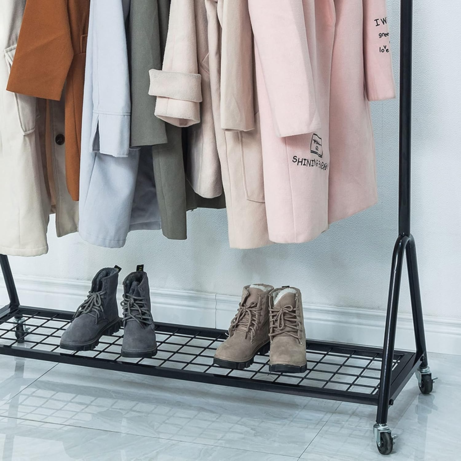 Clothes Rail on Wheels, Mobile 28mm Thicken Modern Clothes Rack Garment Display Stand with Storage Shelf (Black-120cm image 4