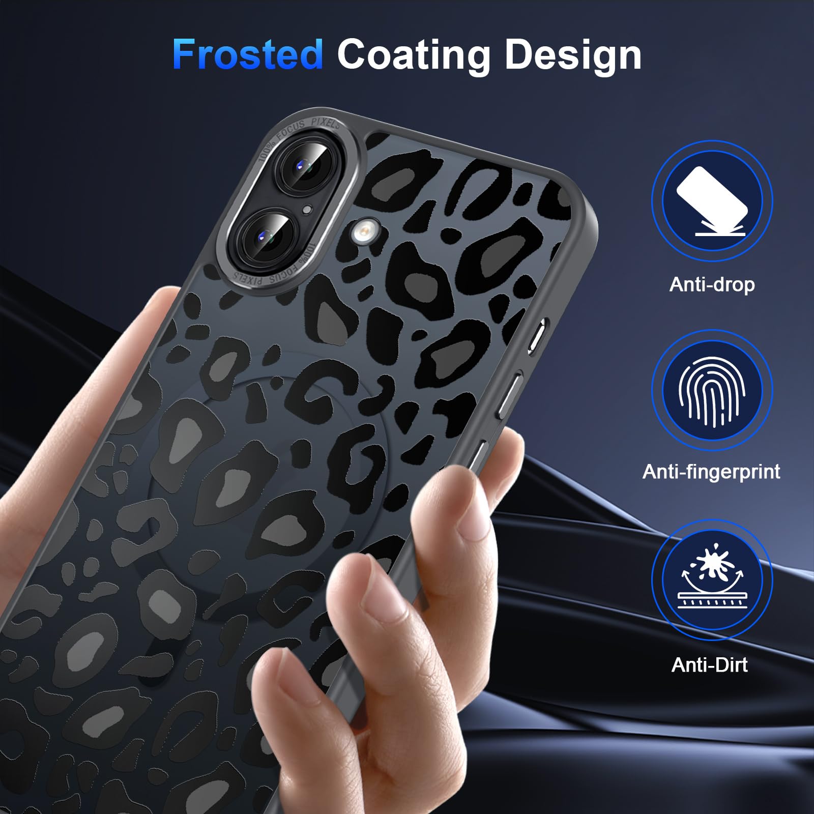 Bakicey Compatibile con iPhone 16, nero opaco, stampa floreale spezzato