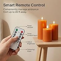 Vista 2 de Eywamage Velas de pilar sin llama de otoño naranja con control remoto, velas LED parpadeantes de cera de Acción de Gracias, funciona
