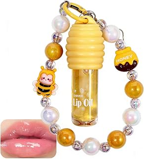 Glittering lip gloss, nourishing and moisturising glow lip oil with key ring and pe…