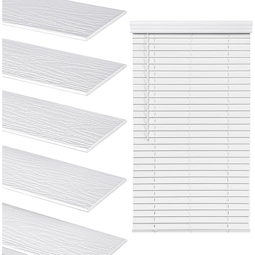 LazBlinds 2 Inch Faux Wood Blinds with Crown Valance, Cordless Blinds for Windows, Room Darkening Horizontal Window Blinds, 26 1/2" W x 36" H, White with Wood Grain