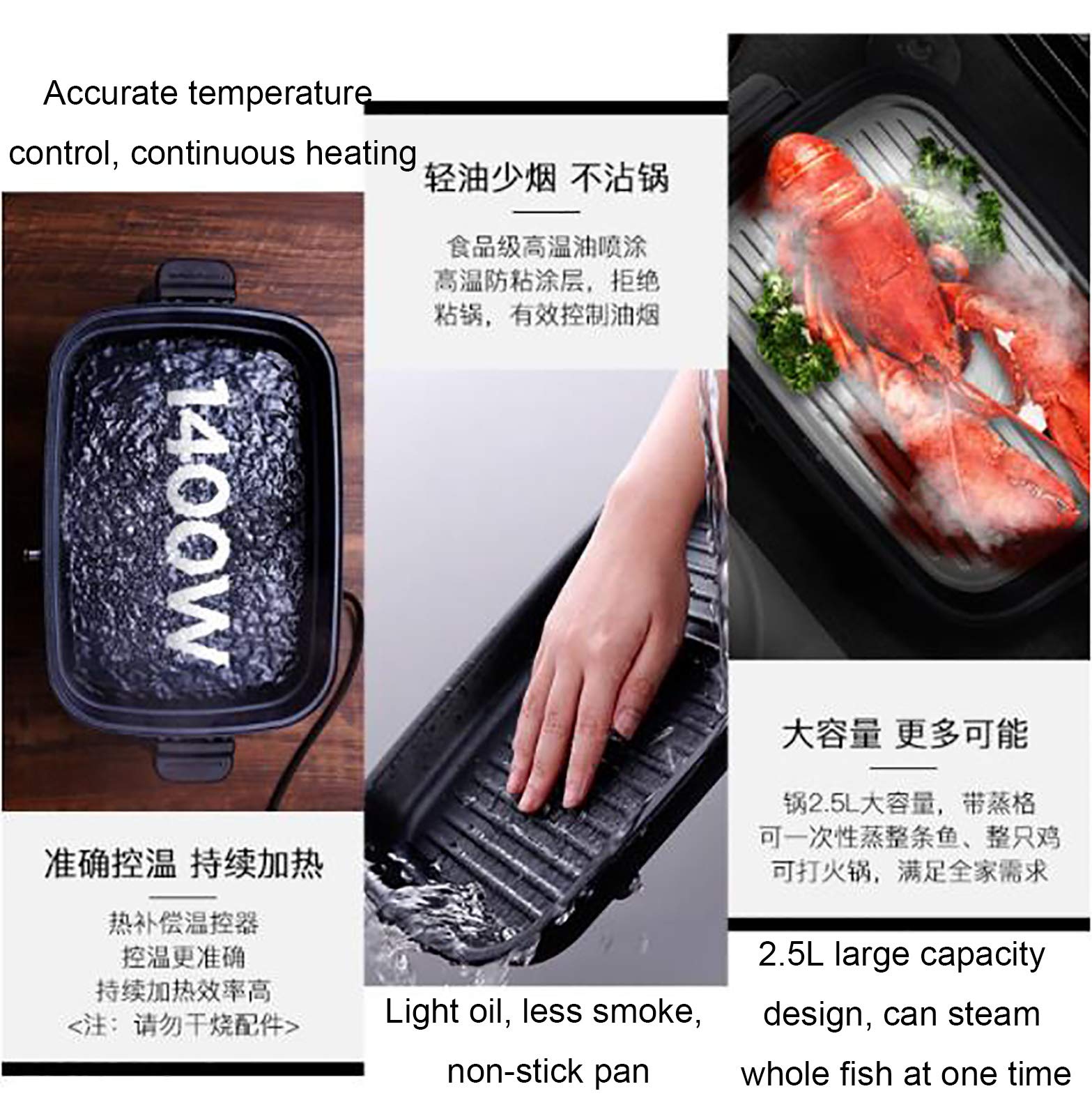 Nueva máquina de comida ligera de desayuno olla de cocina multifunción hogar pequeño todo en uno sartén eléctrica, cocinar, freír, asar, olla caliente eléctrica (blanco)
